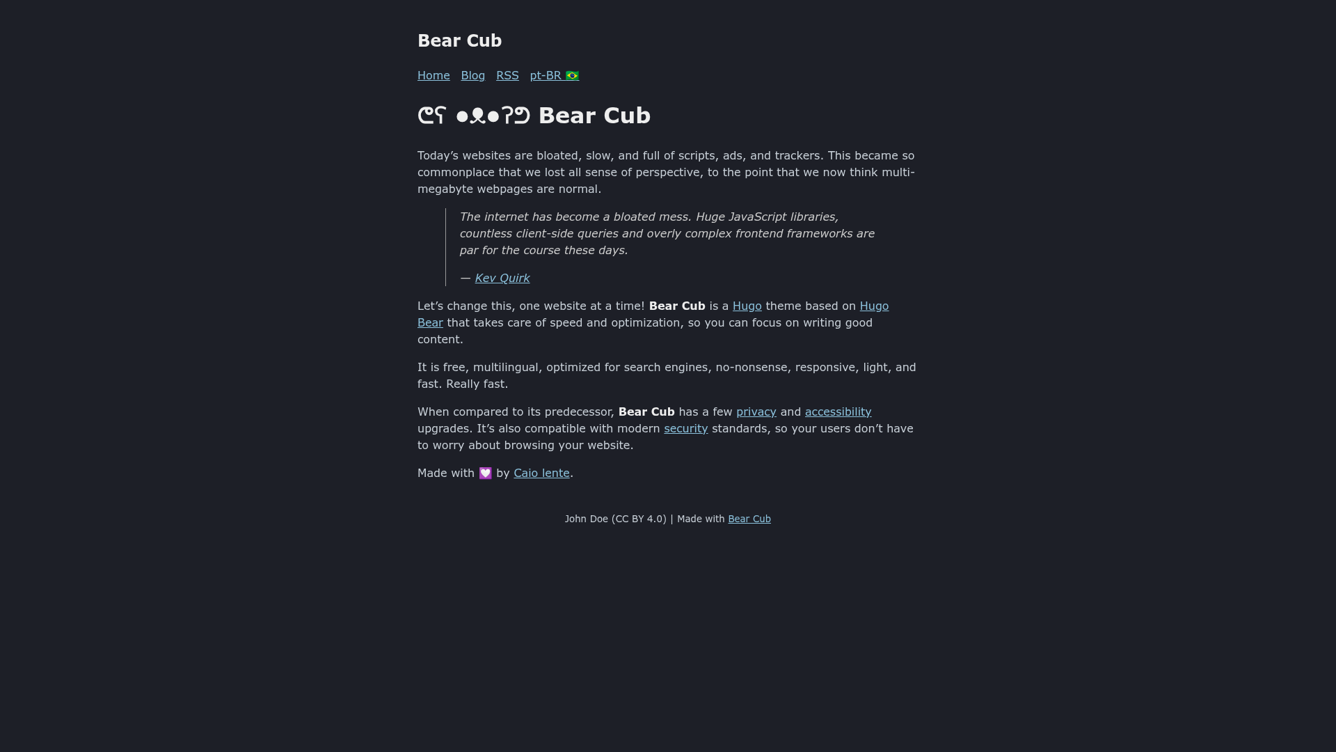 screenshot of Bear Cub on template0.com