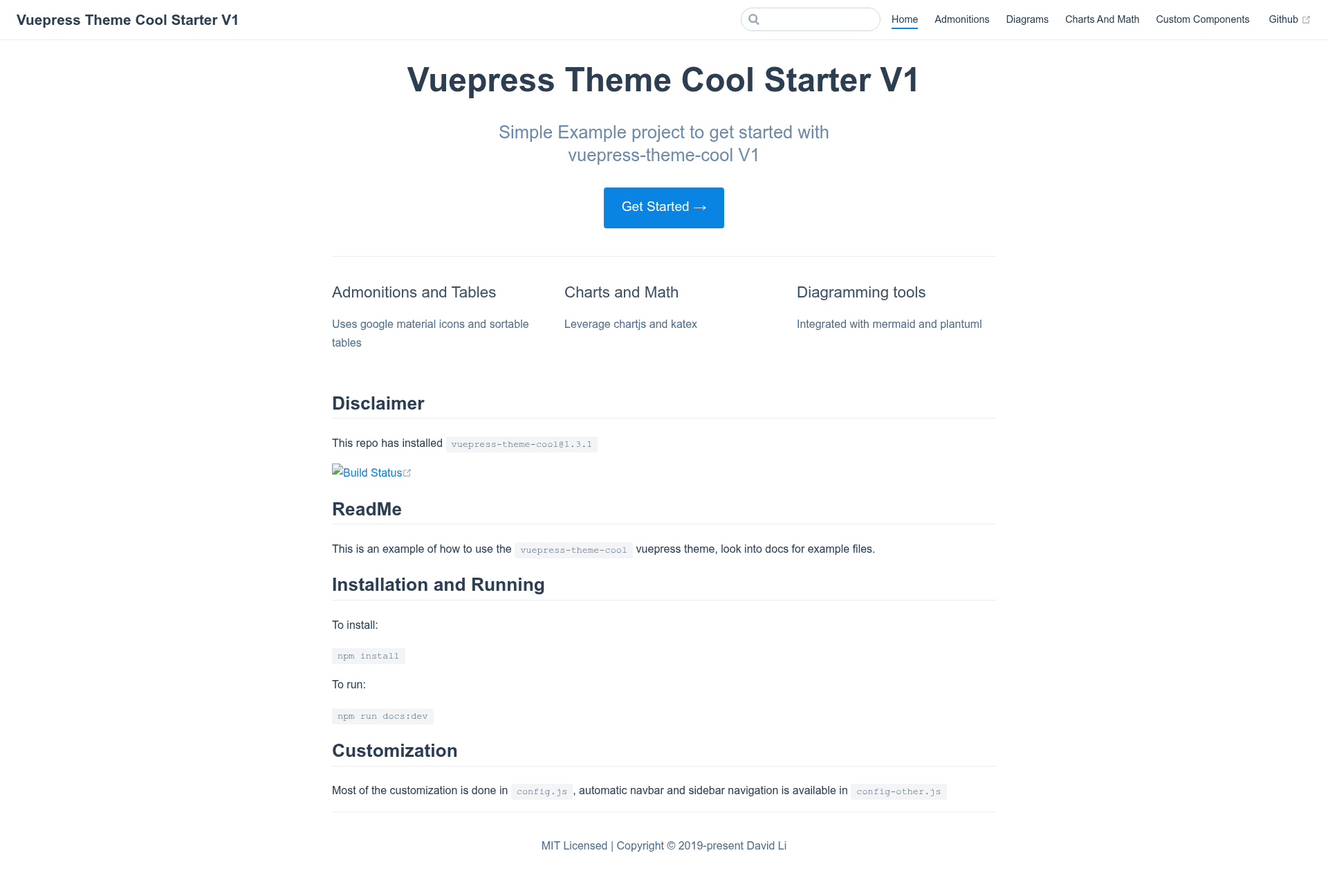 screenshot of Cool Starter on template0.com
