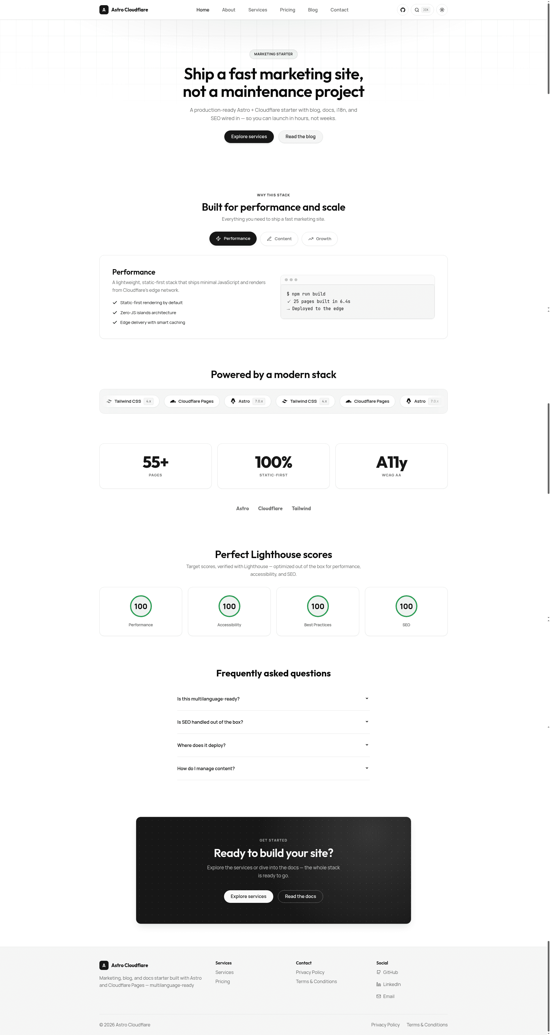screenshot of Astro Cloudflare Starter on template0.com