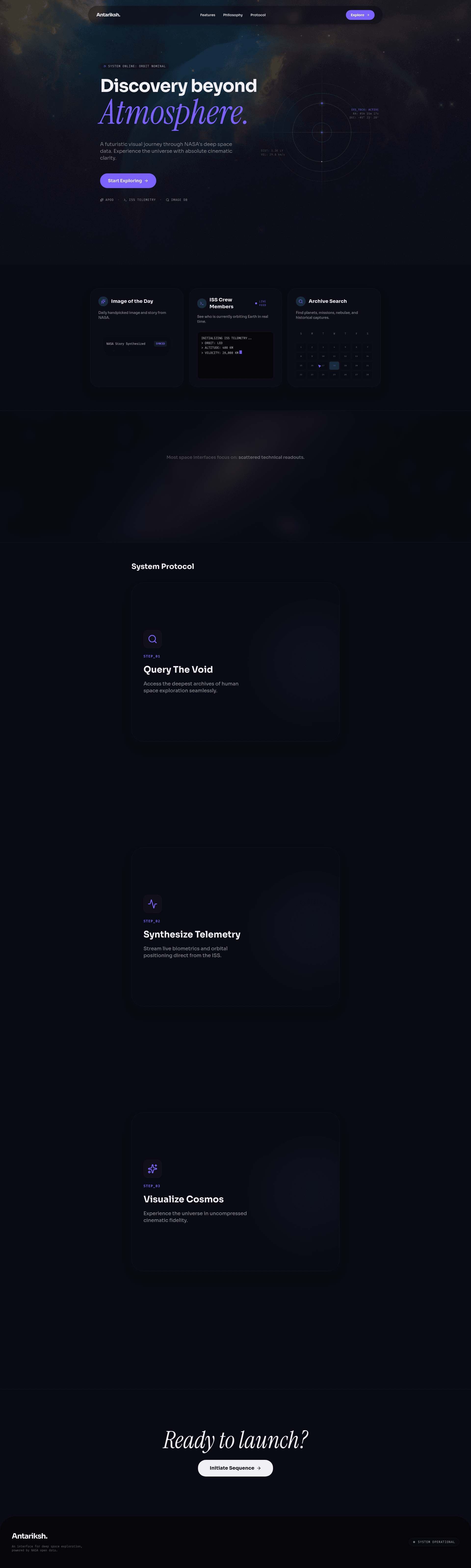 screenshot of Antariksh on template0.com