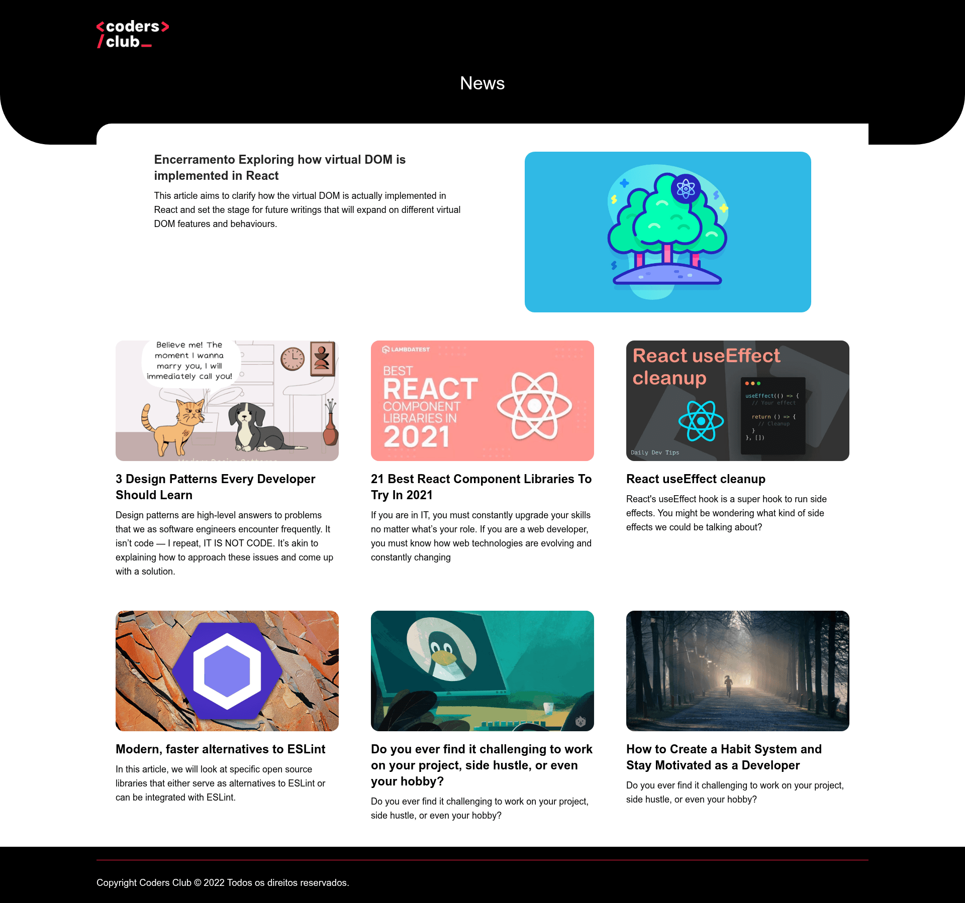 screenshot of Coders News on template0.com