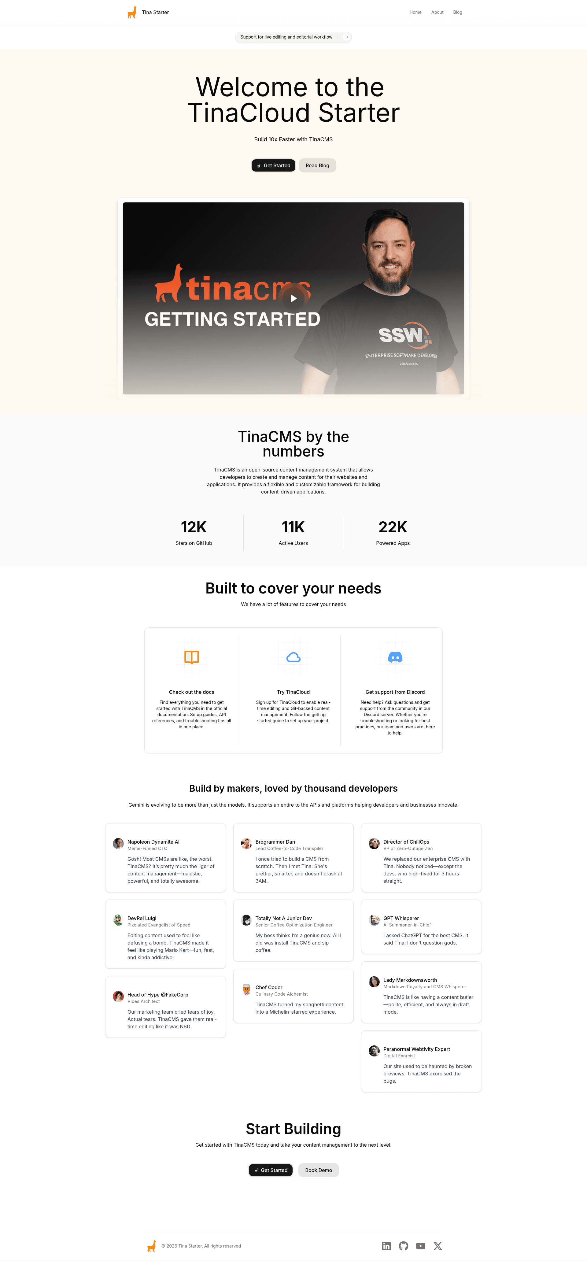 screenshot of Tina Cloud Starter on template0.com