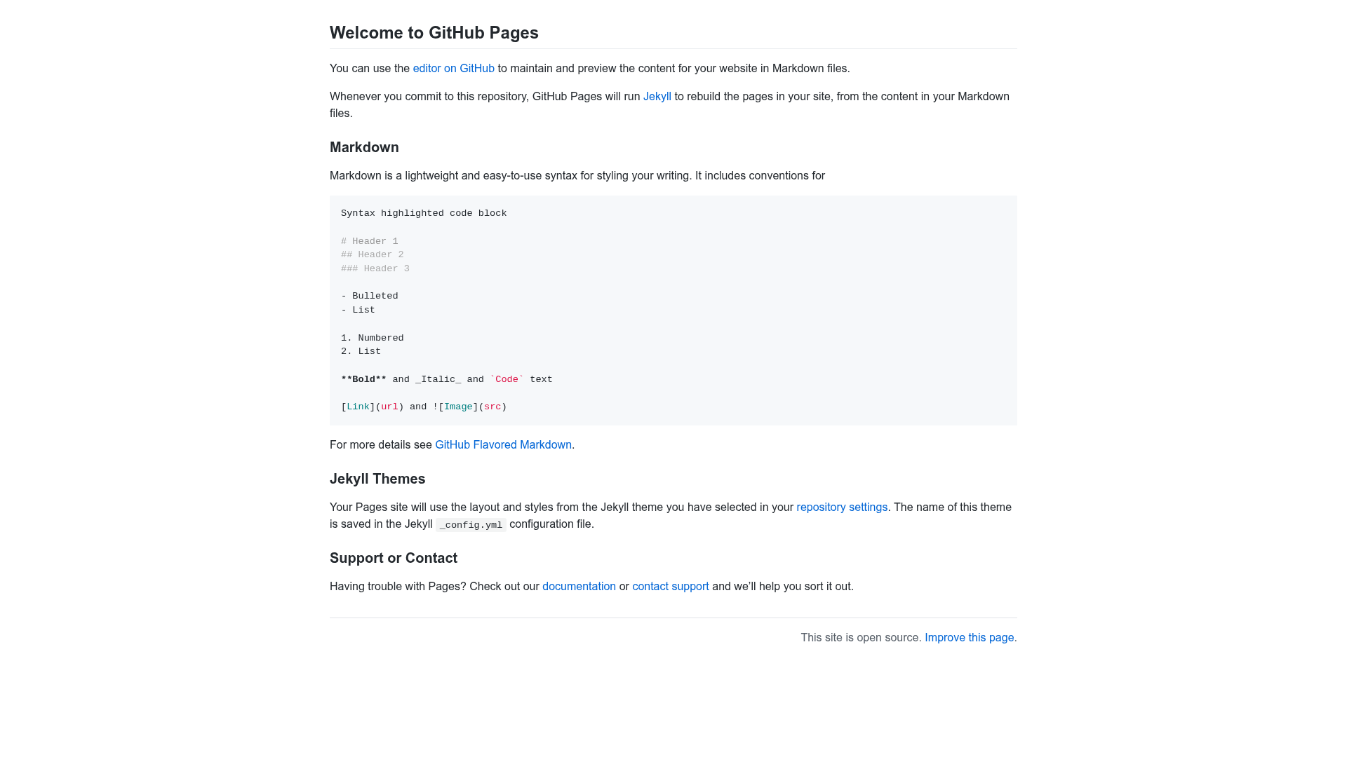 screenshot of GitHub Pages No-Header on template0.com