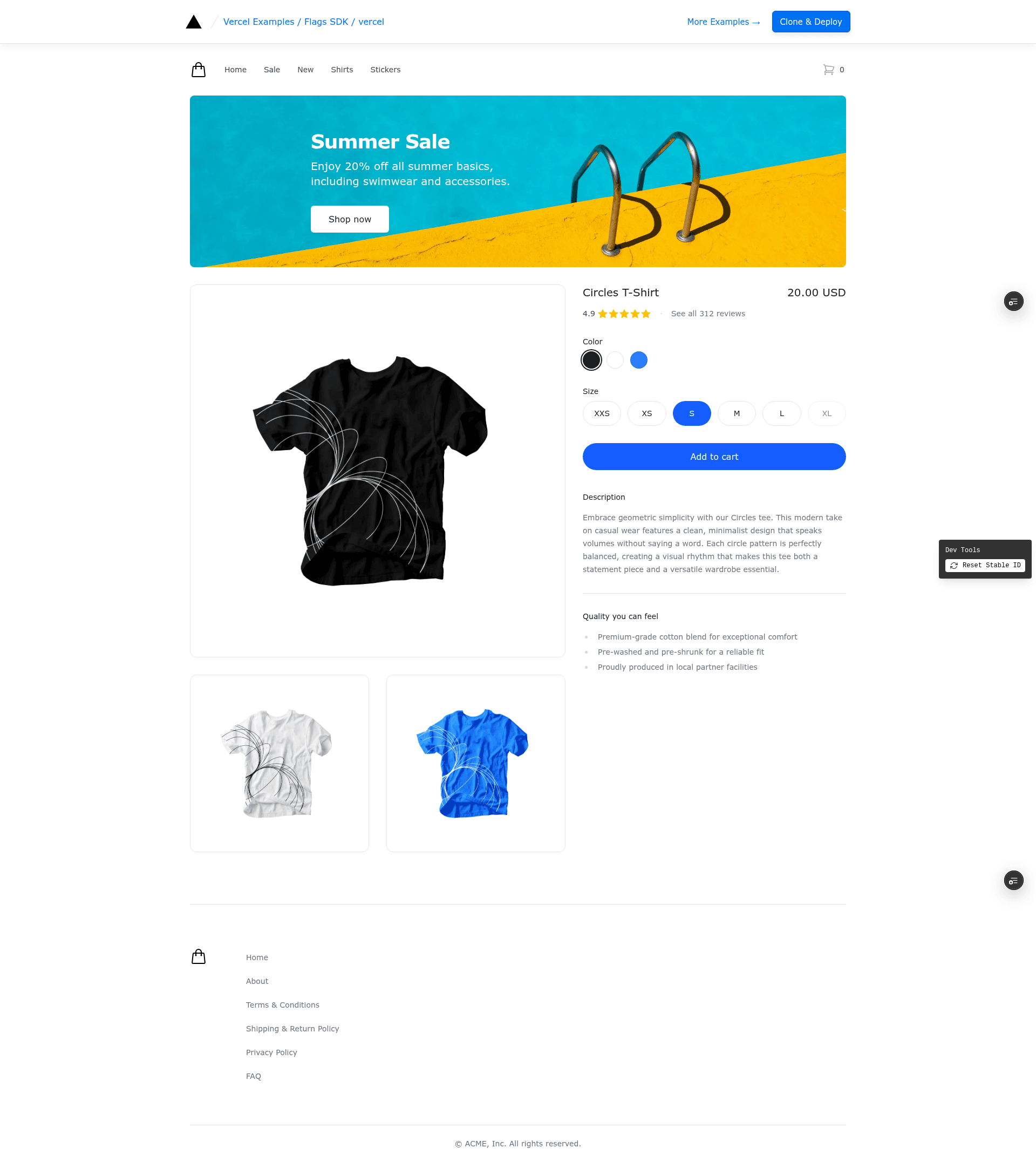 screenshot of Vercel Flags SDK Example on template0.com