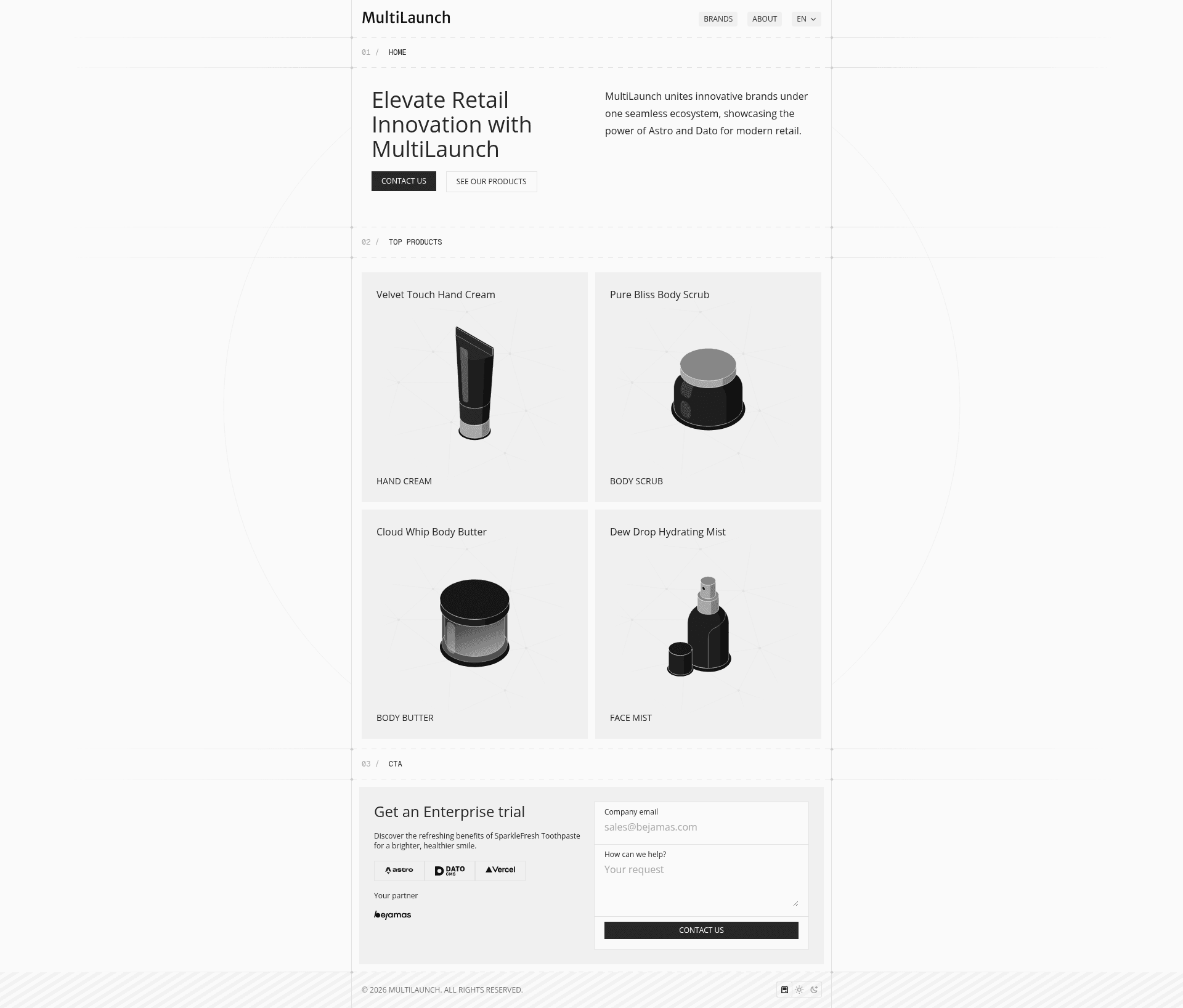screenshot of MultiLaunch: Astro Multi-Brand Website Template on template0.com