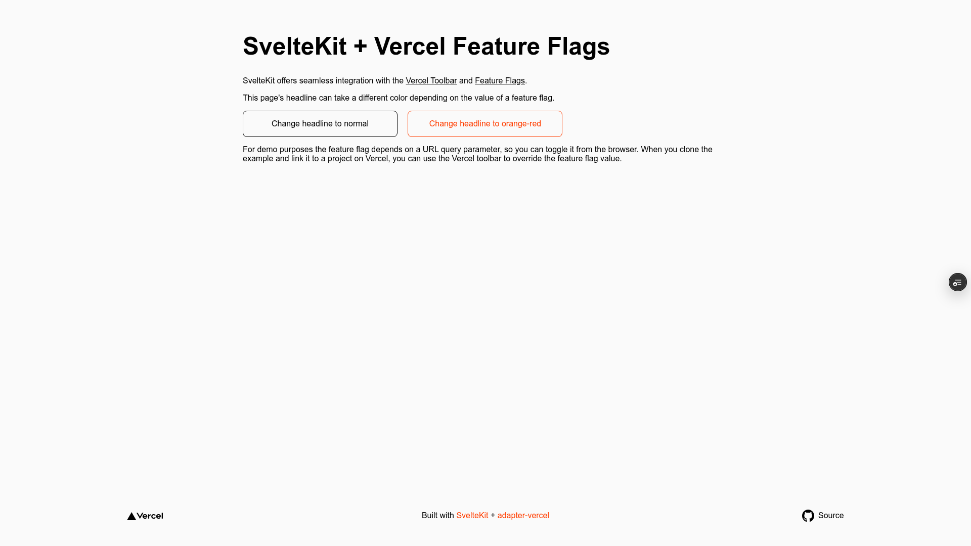screenshot of Vercel Toolbar Feature Flags SvelteKit Starter on template0.com