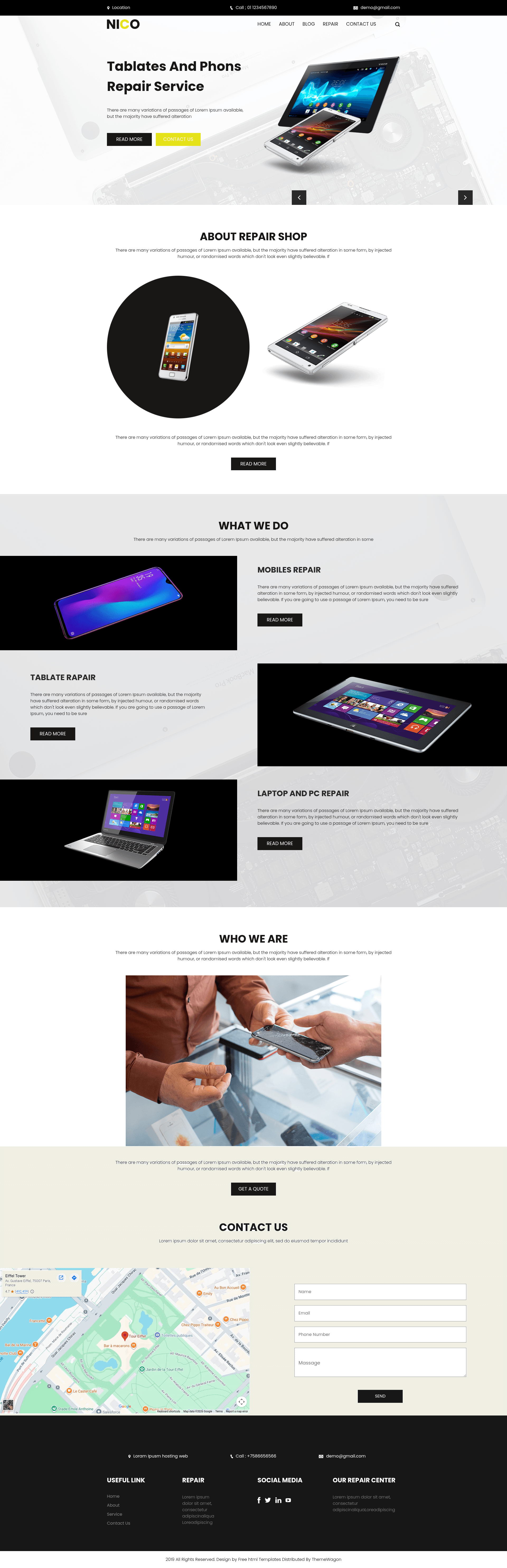 screenshot of Nico – Free Mobile Servicing Website Template on template0.com