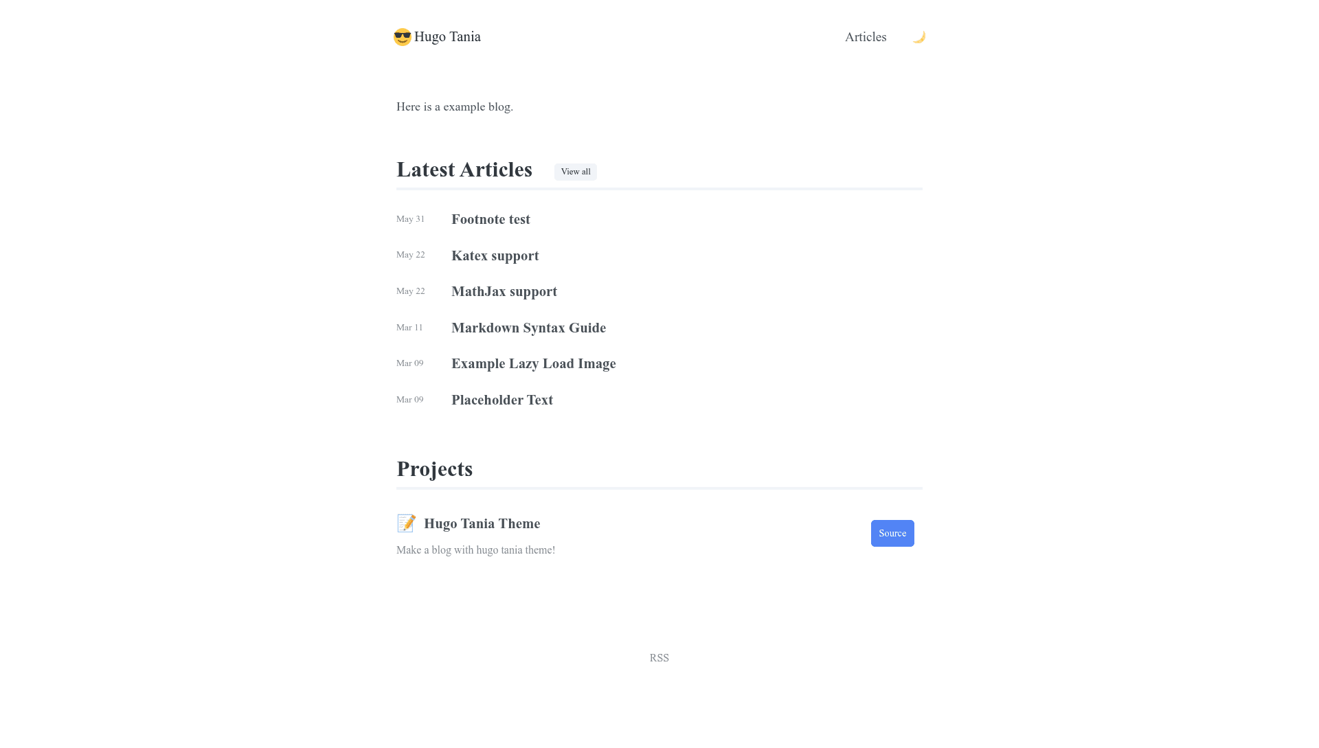 screenshot of Hugo Theme Tania on template0.com
