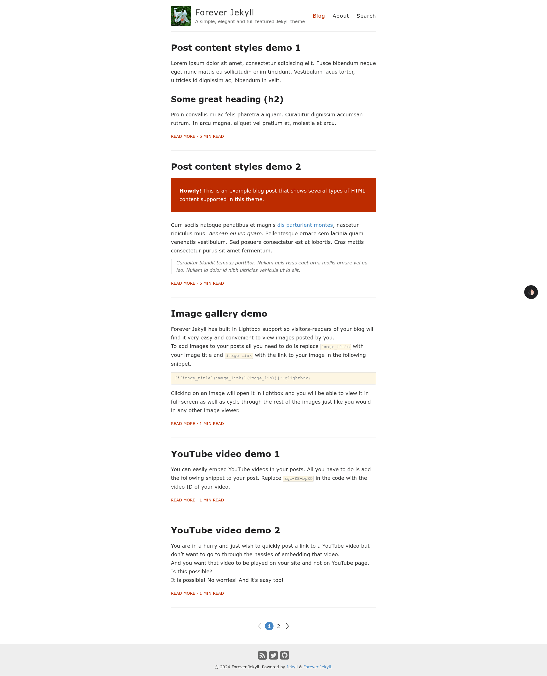 screenshot of Forever Jekyll on template0.com