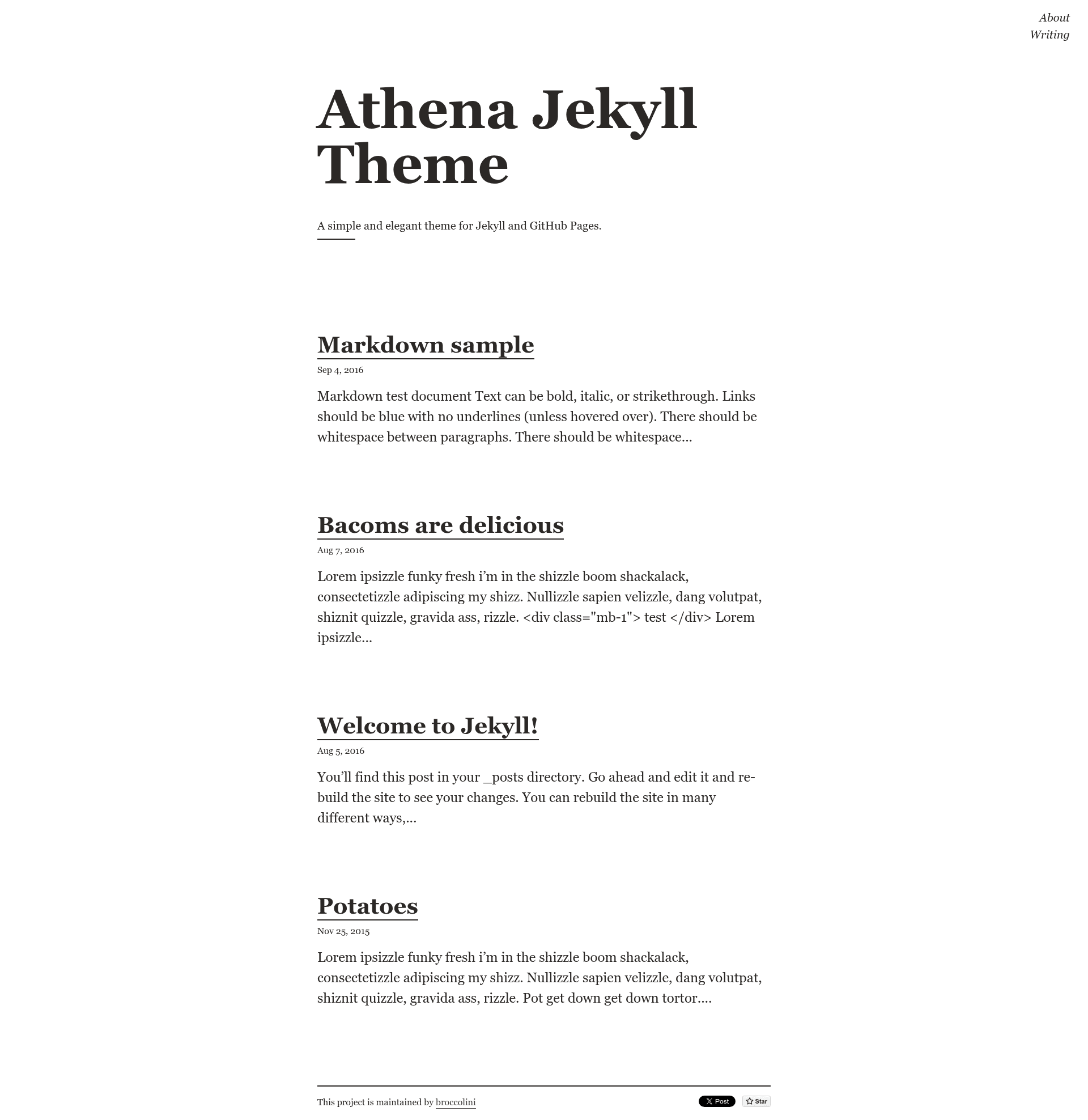 screenshot of Athena Jekyll Theme on template0.com