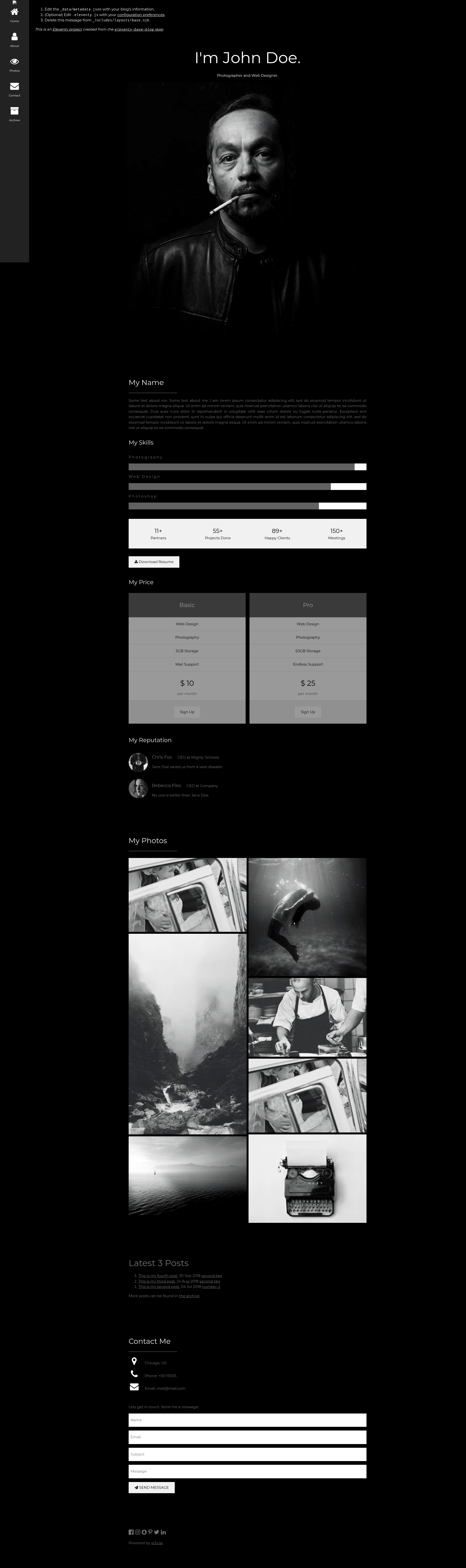 screenshot of Dark Portfolio Template for 11ty on template0.com