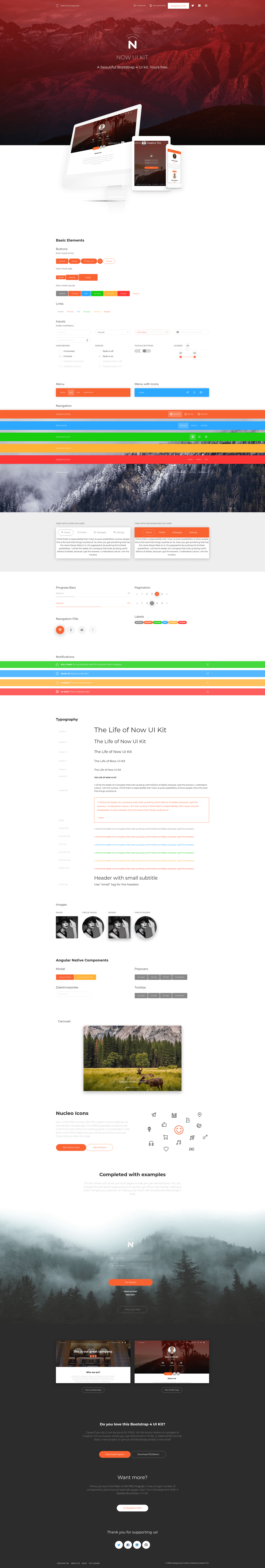 screenshot of Now UI Kit Angular on template0.com