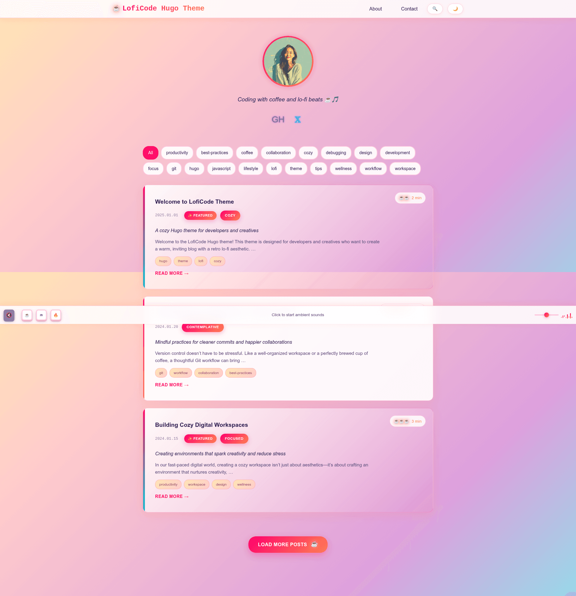 screenshot of LofiCode on template0.com