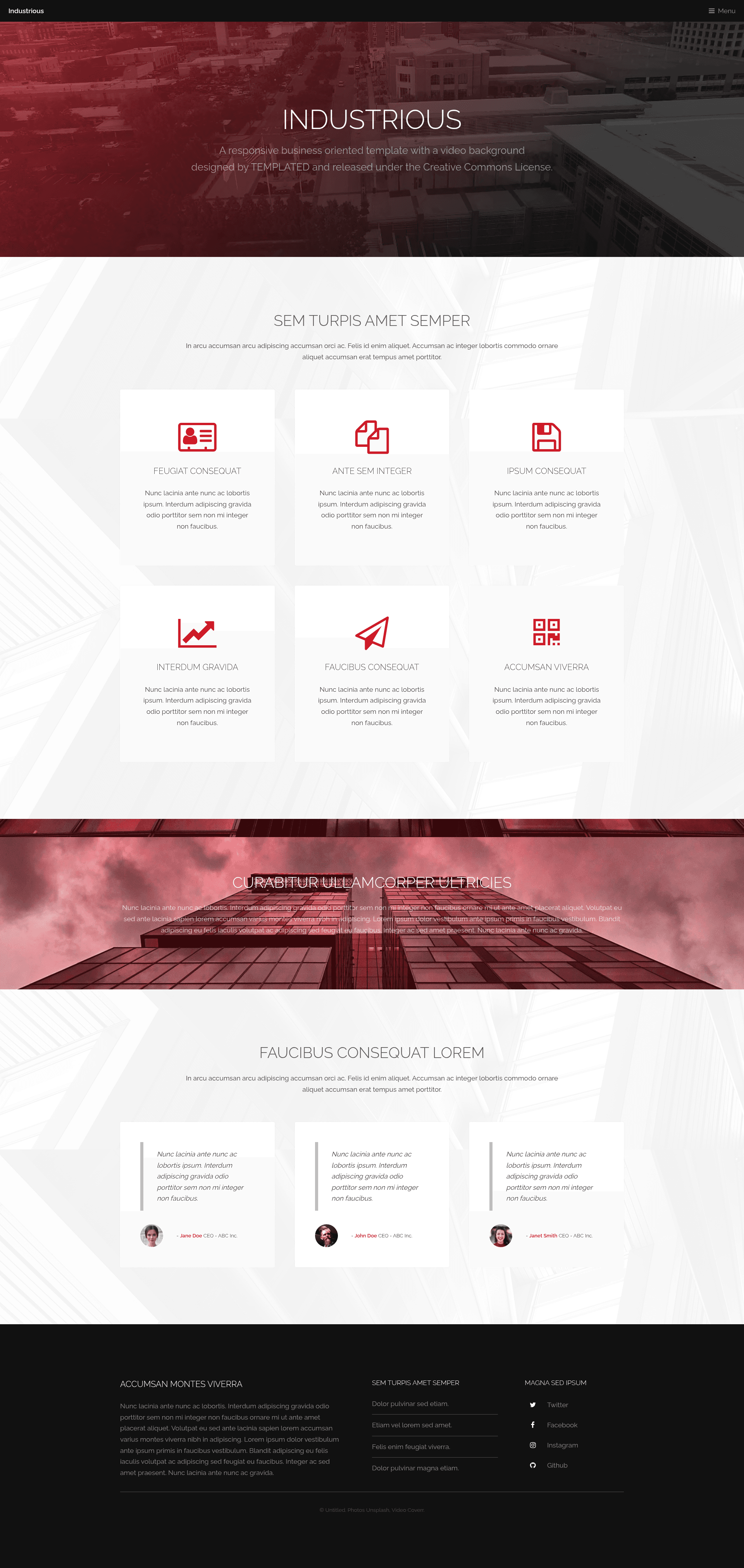 screenshot of Industrious – Free HTML5 Business Template on template0.com