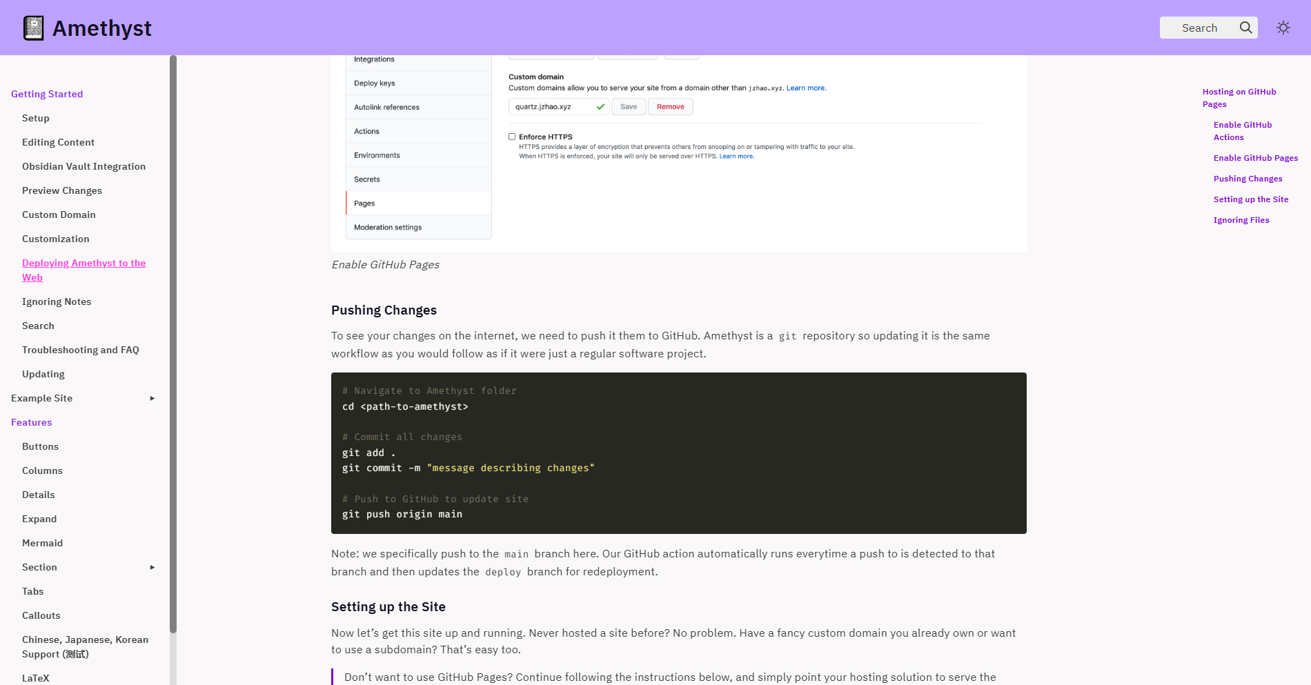 Image for Amethyst(documentation hugo template) on template0.com