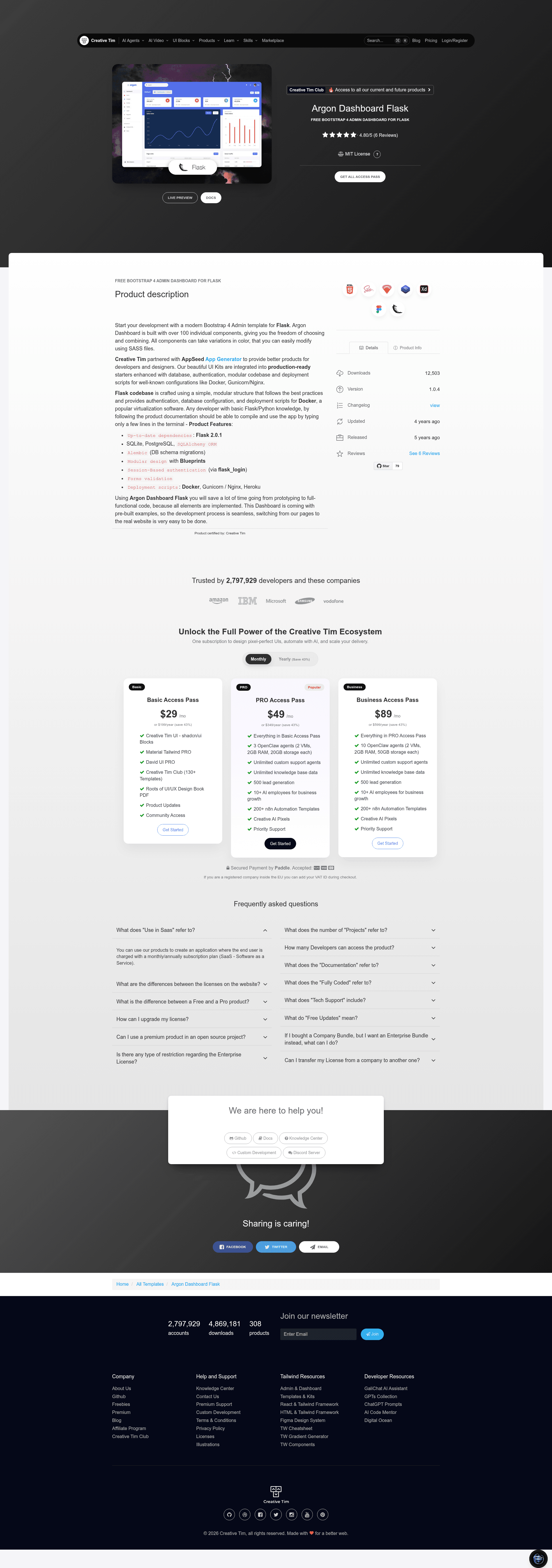 screenshot of Argon Dashboard Flask on template0.com