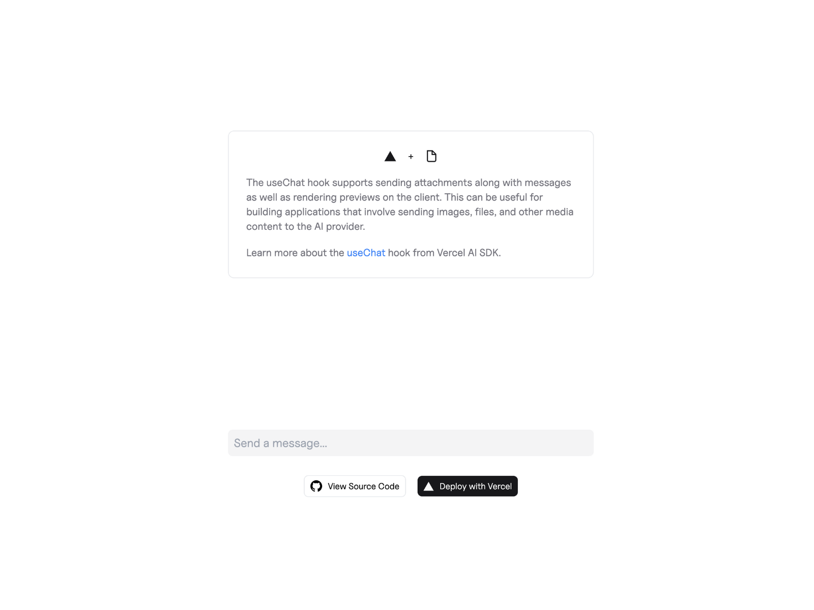 Vercel AI SDK useChat Attachments Example preview