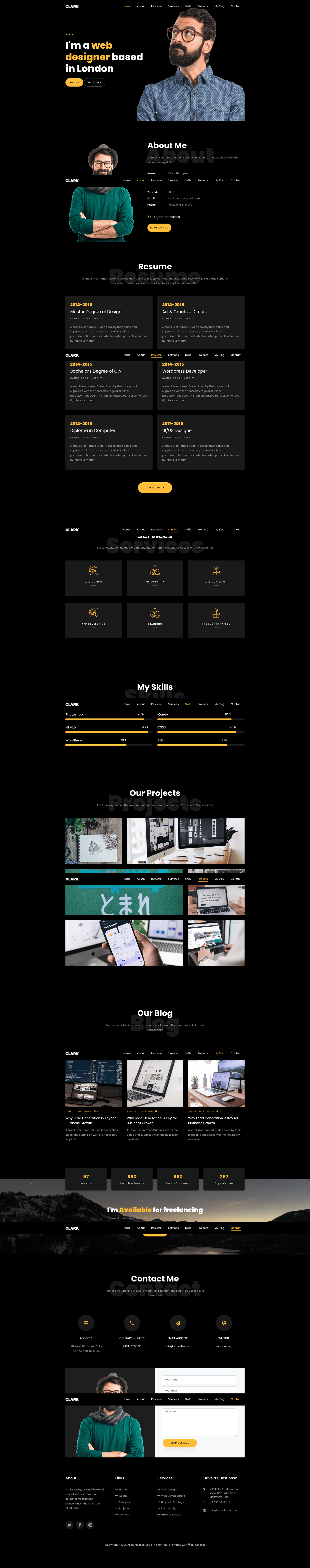 screenshot of Clark - Free One-page Bootstrap 4 HTML5 Personal Portfolio Website Template on template0.com