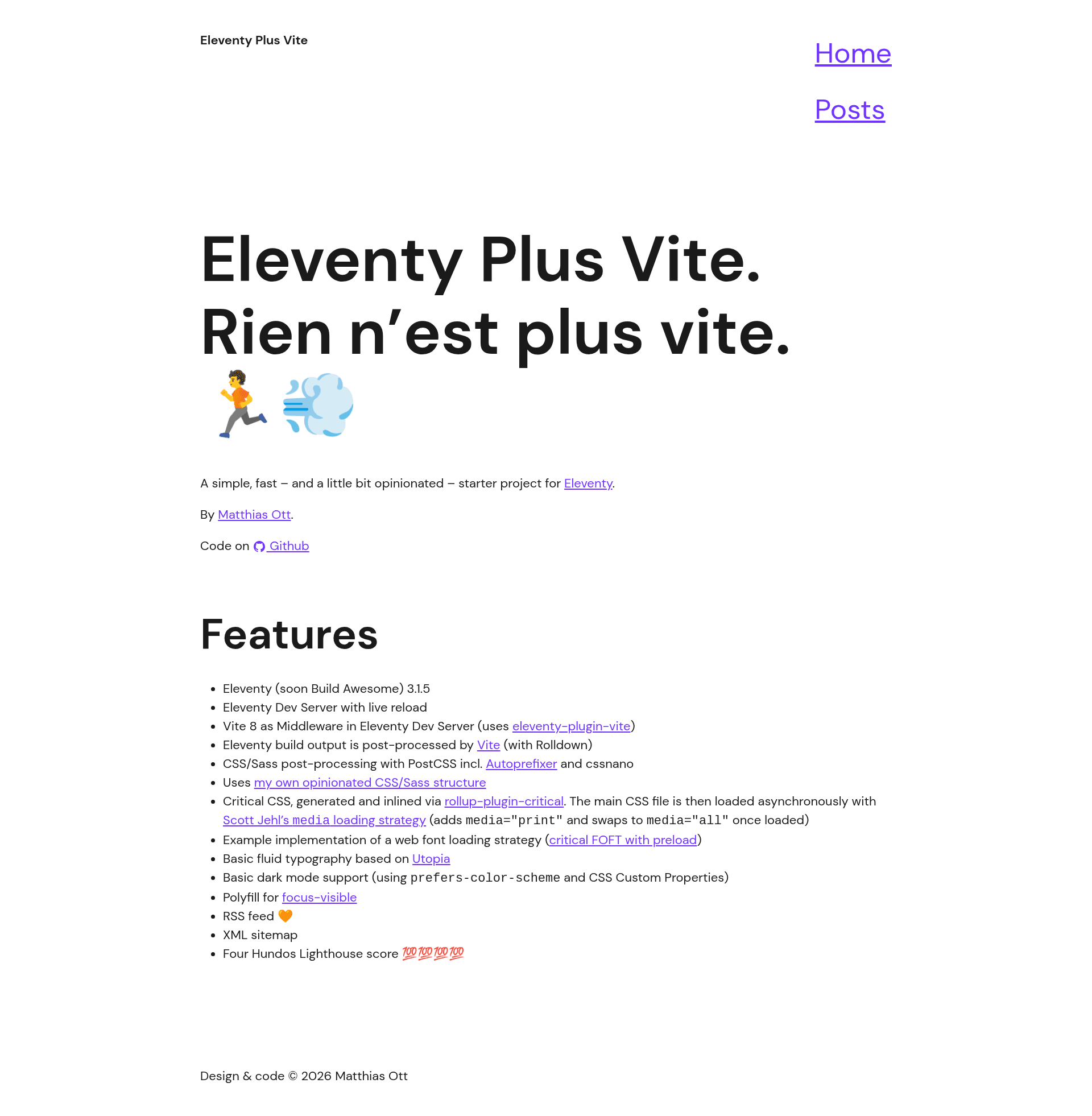 screenshot of Eleventy Plus Vite on template0.com