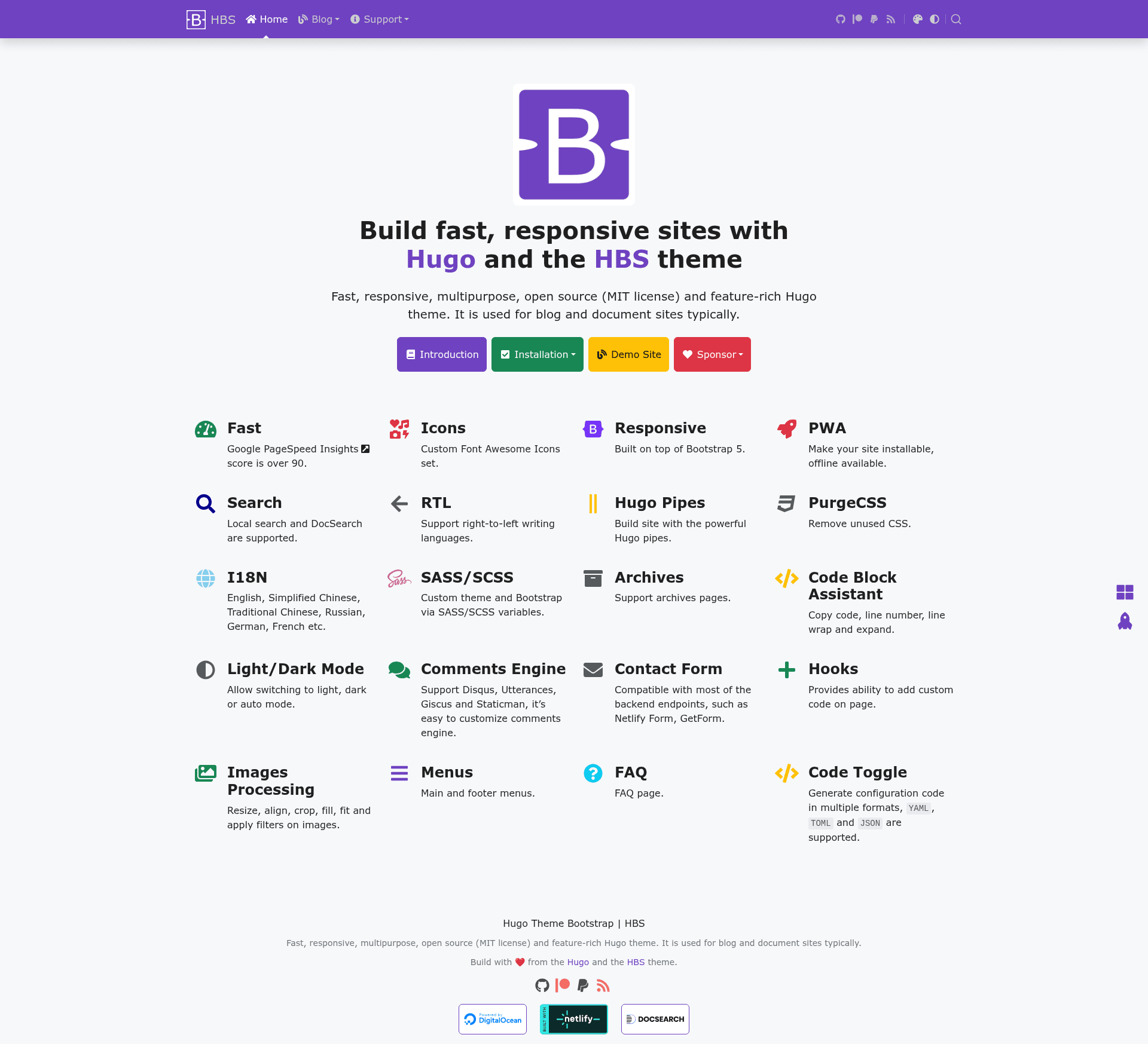 screenshot of Hugo Bootstrap Theme on template0.com
