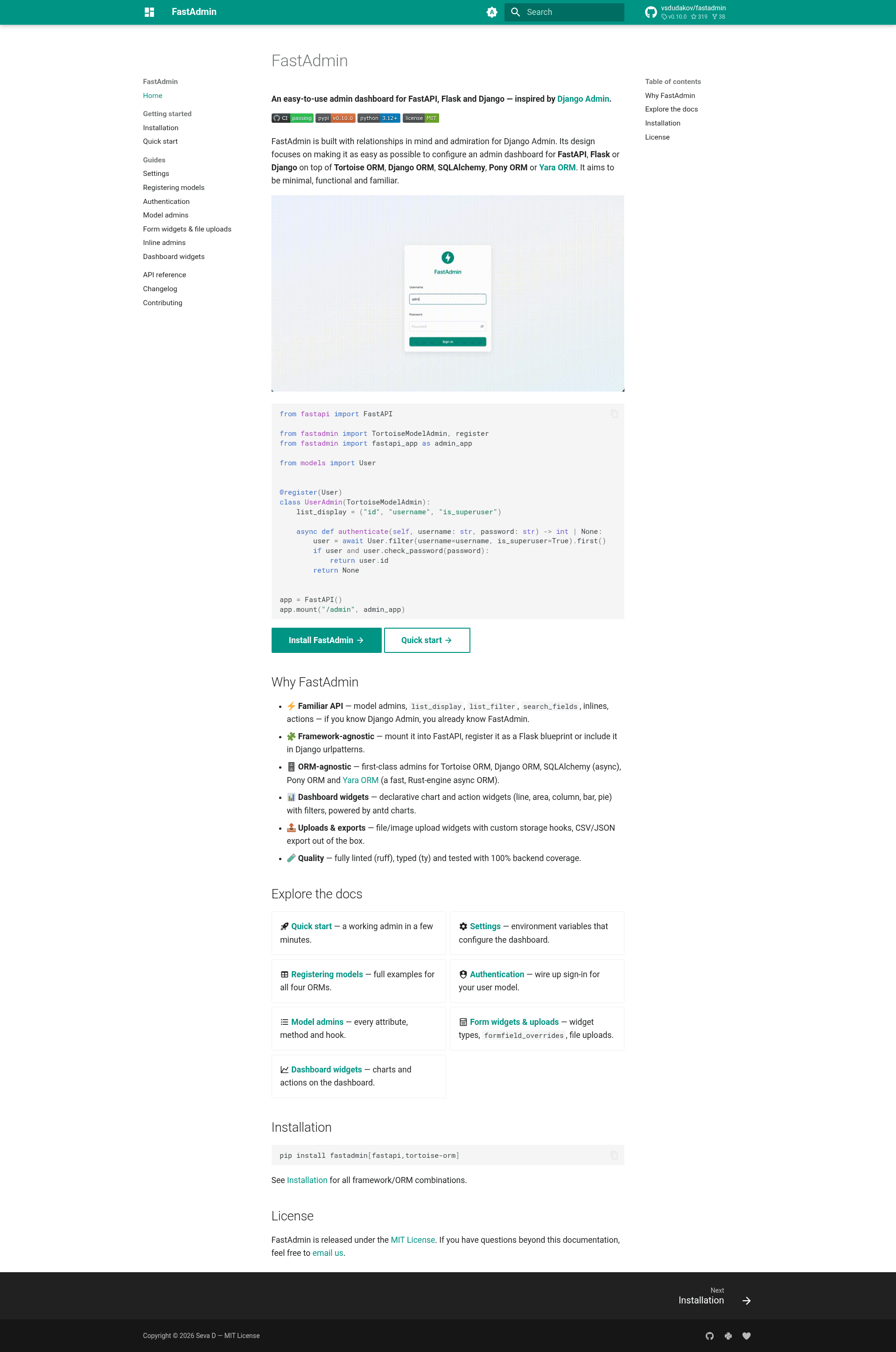 screenshot of FastAdmin on template0.com