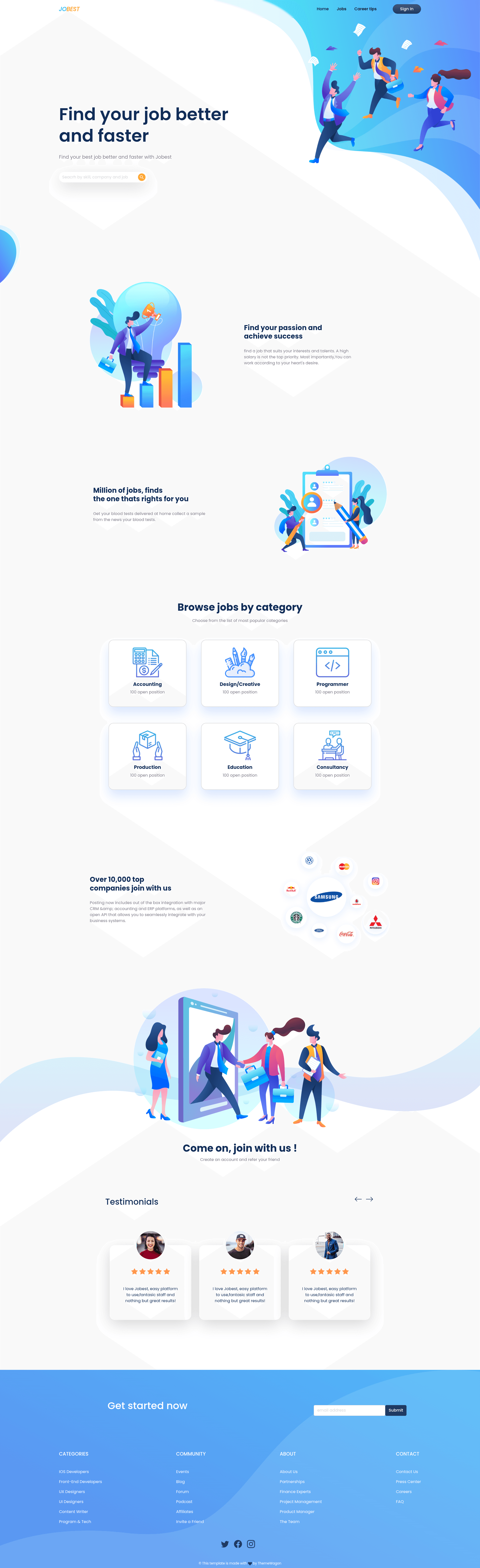screenshot of JoBest – Free Bootstrap 5 HTML5 Multipurpose Landing Page Template on template0.com