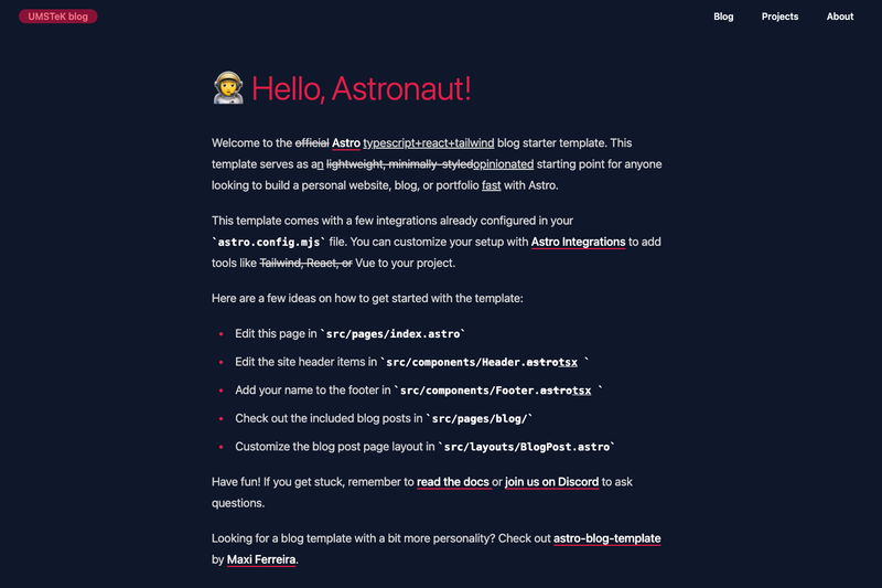 Image for Astro TypeScript React Tailwind Blog on template0.com Image for Astro TypeScript React Tailwind Blog on template0.com