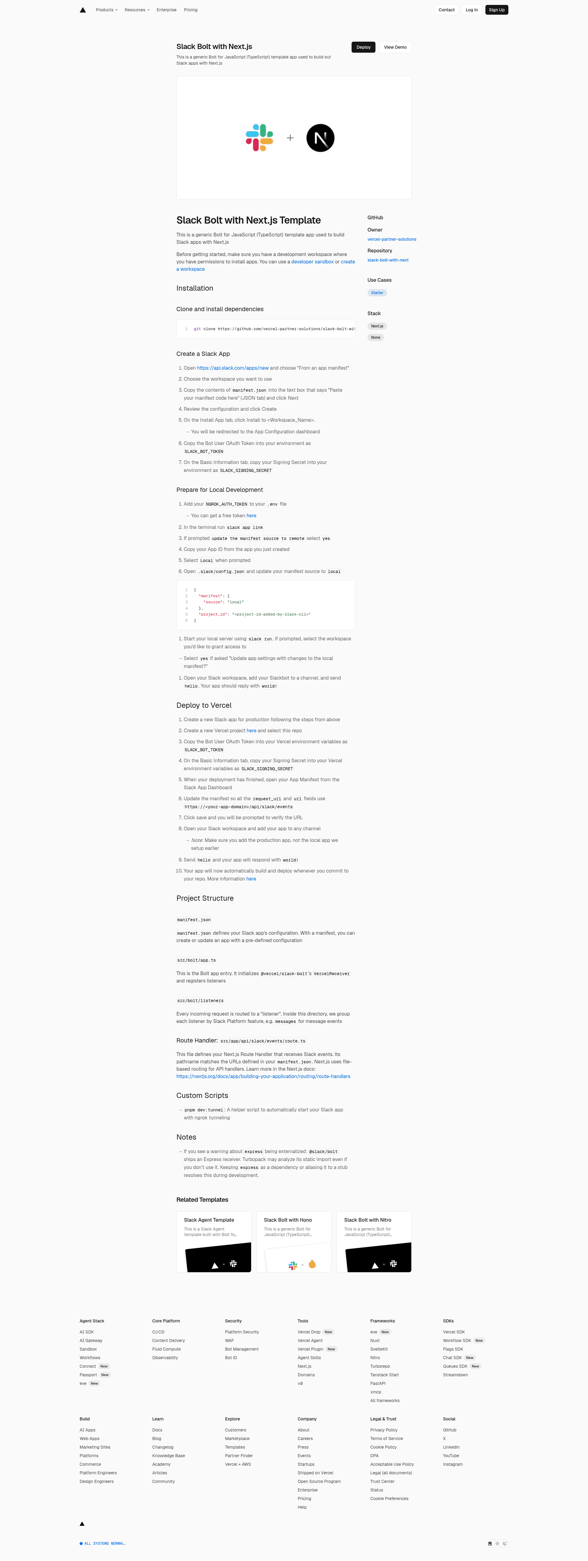 screenshot of Slack Bolt with Next.js on template0.com