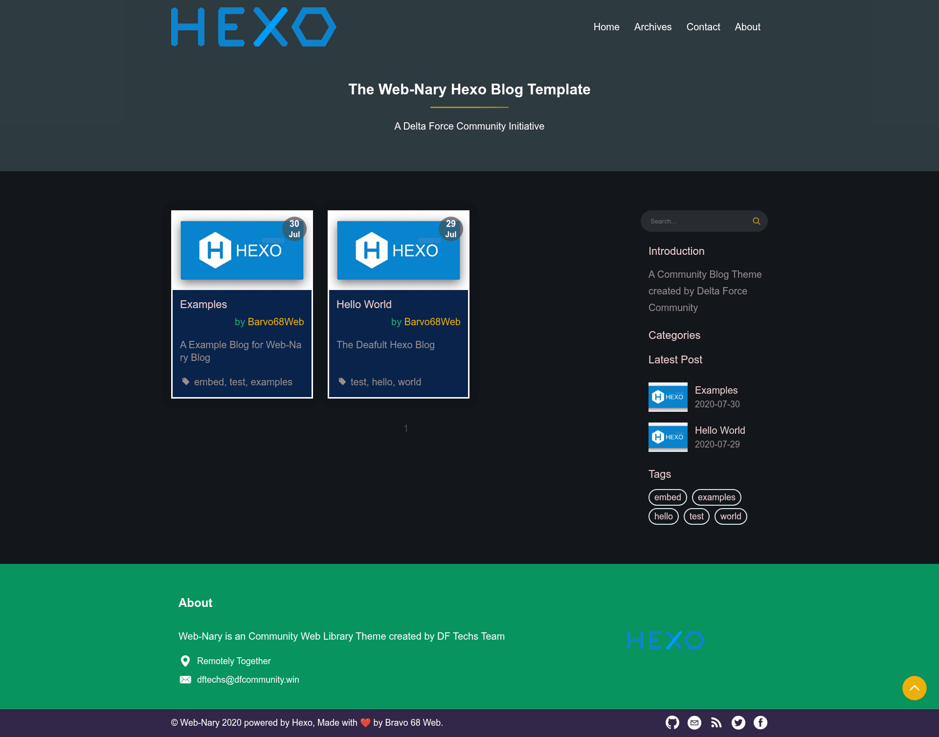 screenshot of Hexo Webnary Theme on template0.com