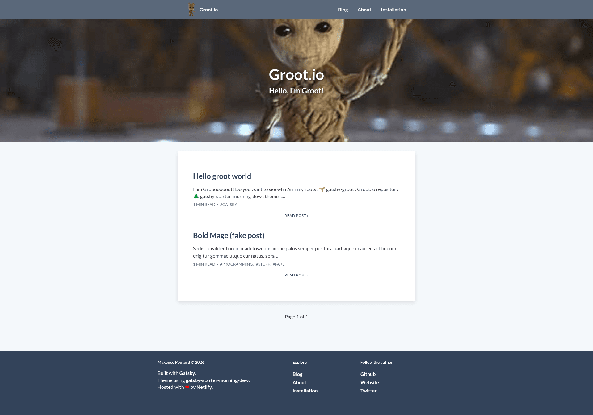 screenshot of Groot.io on template0.com