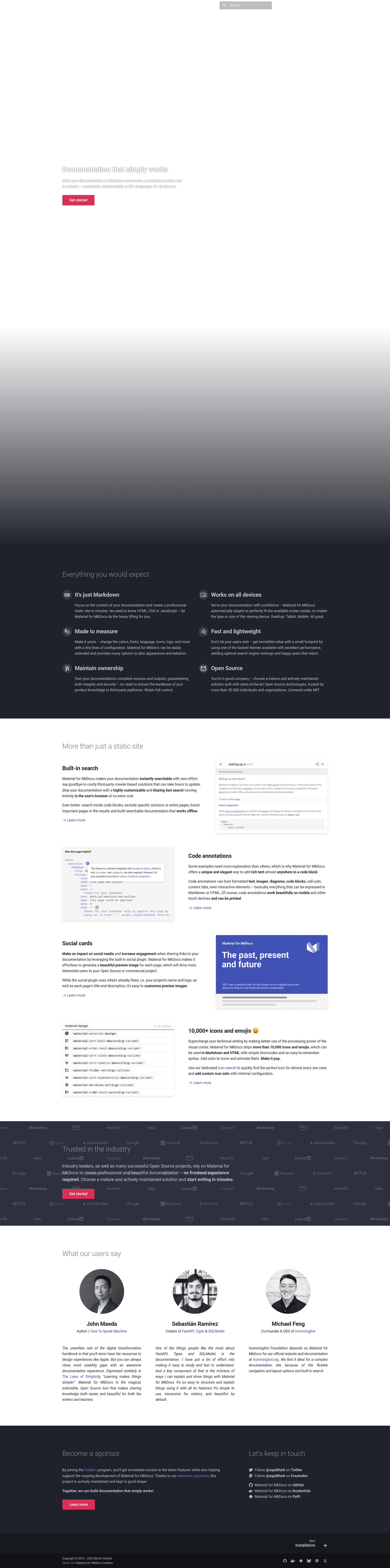 screenshot of Material for MkDocs on template0.com