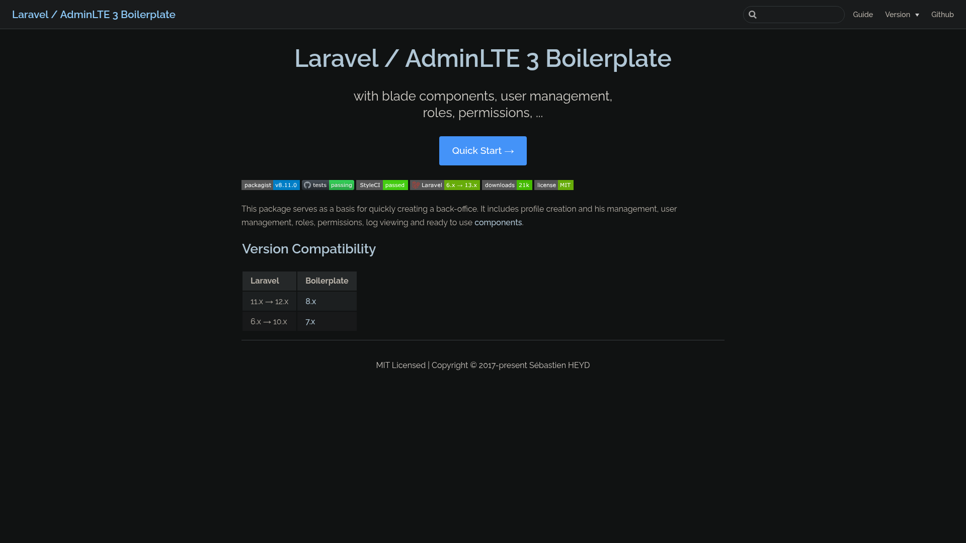 screenshot of Laravel AdminLTE 3 Boilerplate on template0.com