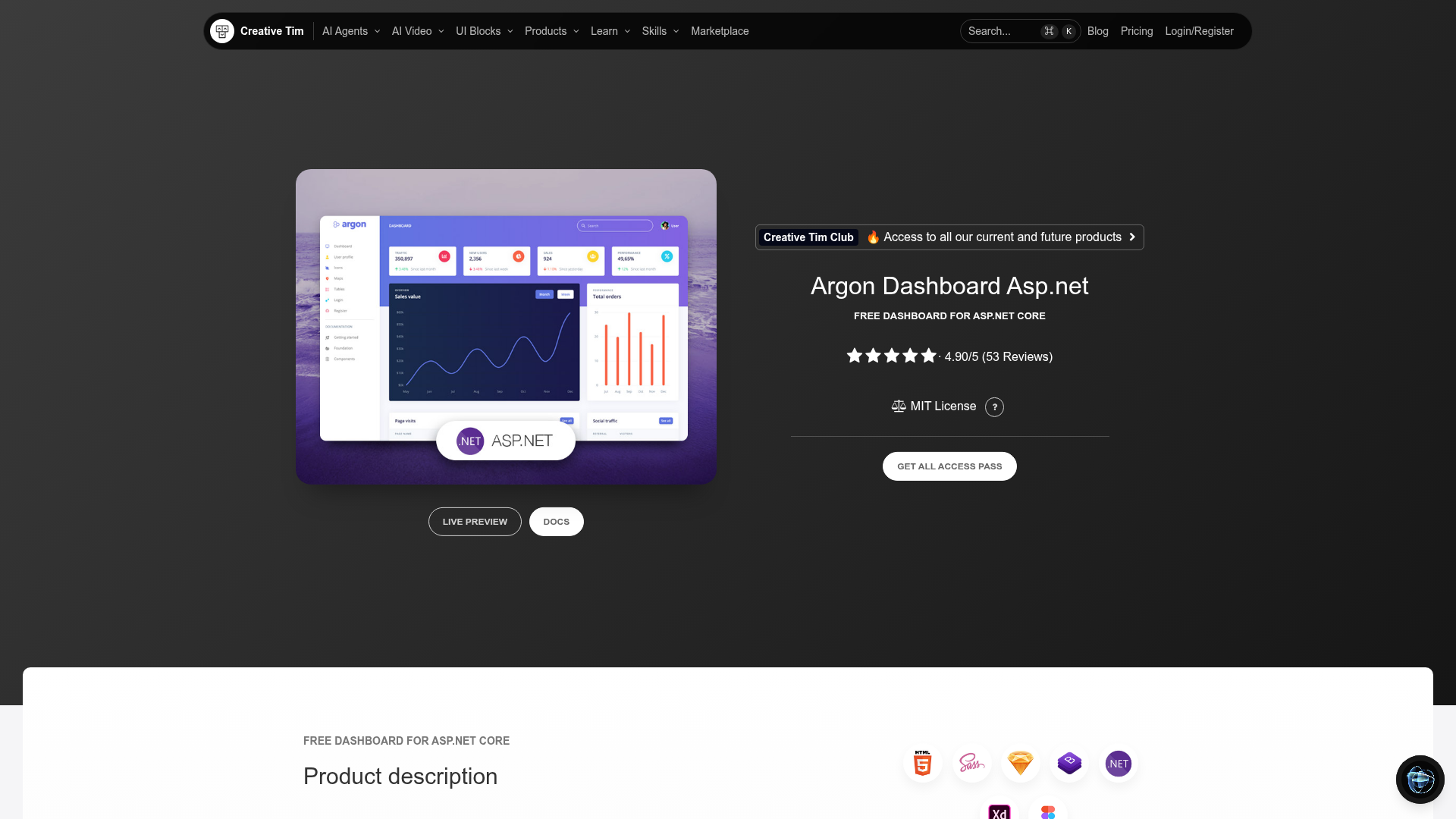 Argon Dashboard ASP.NET Core preview
