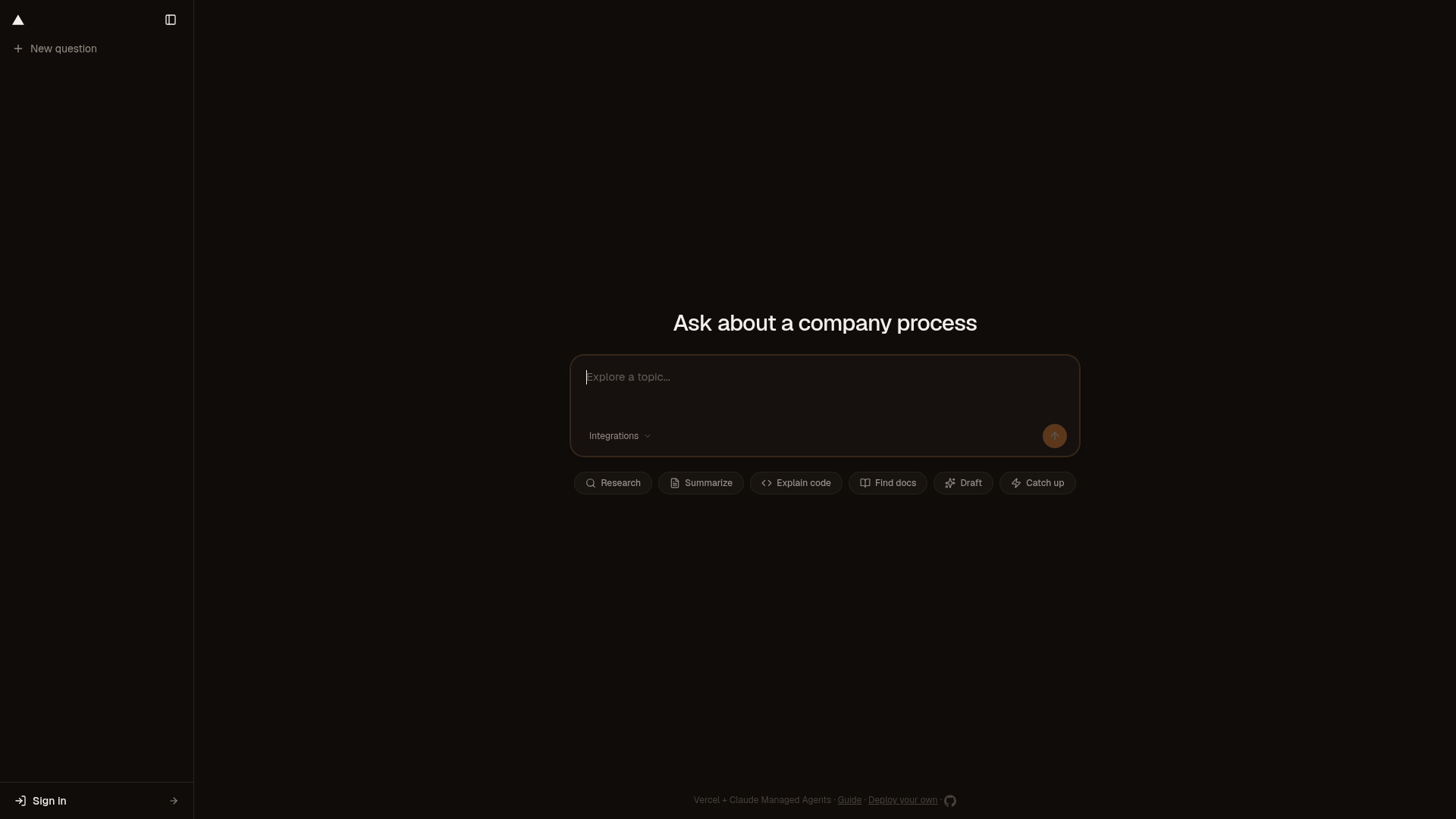 screenshot of Claude Managed Agents Template on template0.com