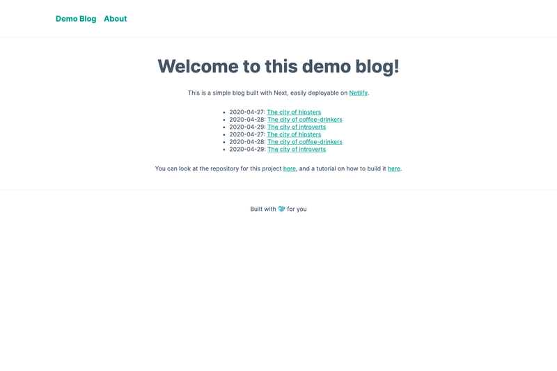 Image for Next + Netlify Markdown Blog Starter on template0.com