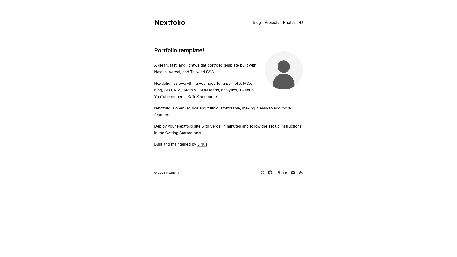 screenshot of Nextfolio on template0.com