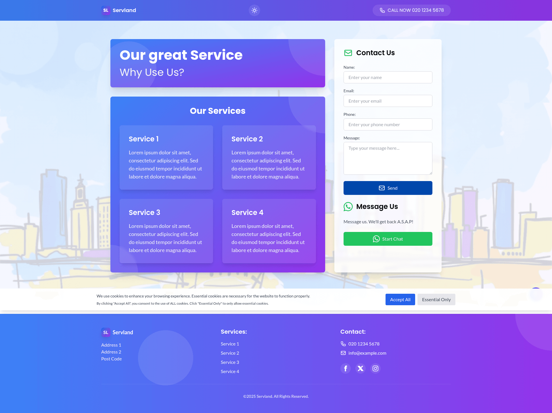 screenshot of Servland on template0.com
