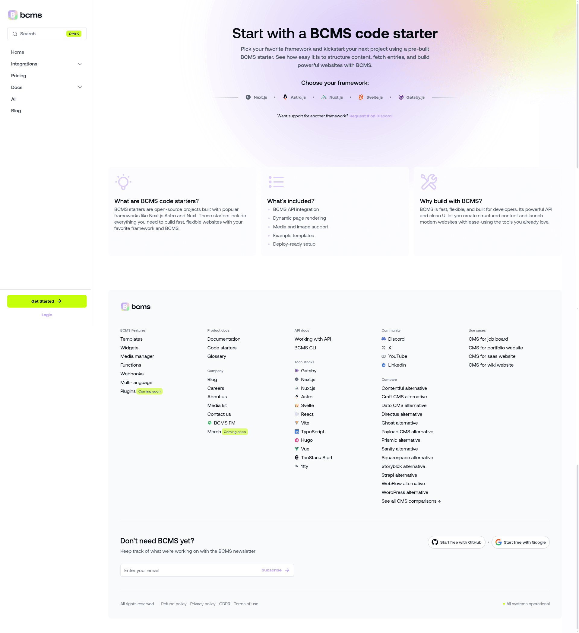 screenshot of BCMS Starters on template0.com