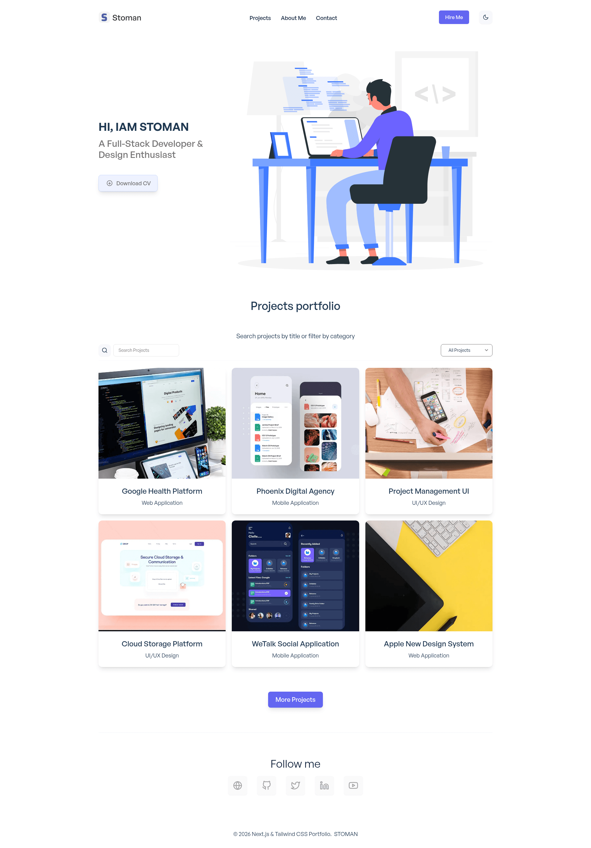 screenshot of Next.js Tailwind CSS Portfolio on template0.com