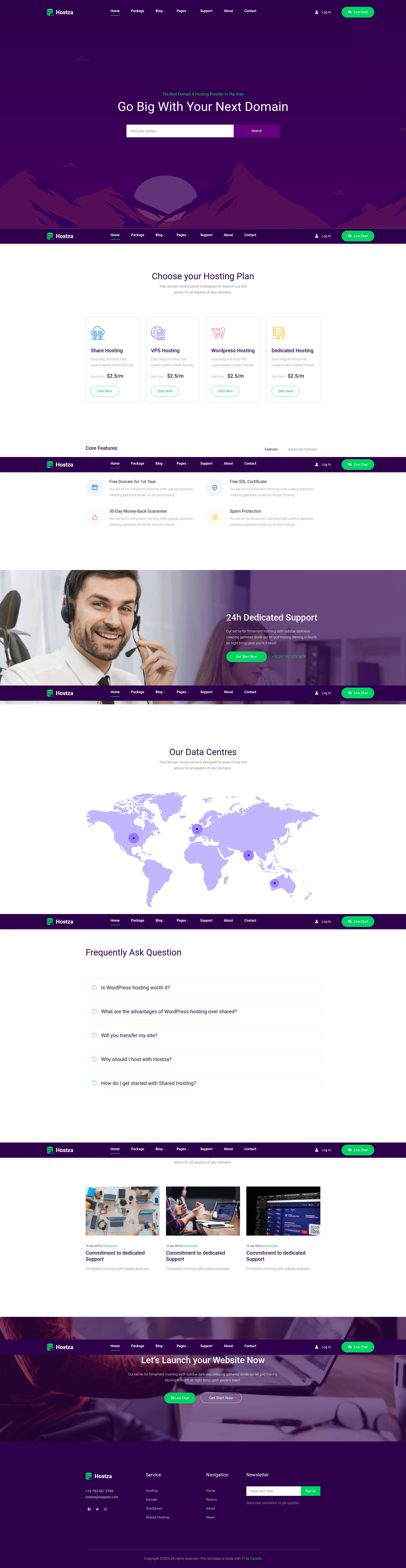 screenshot of Hostza on template0.com