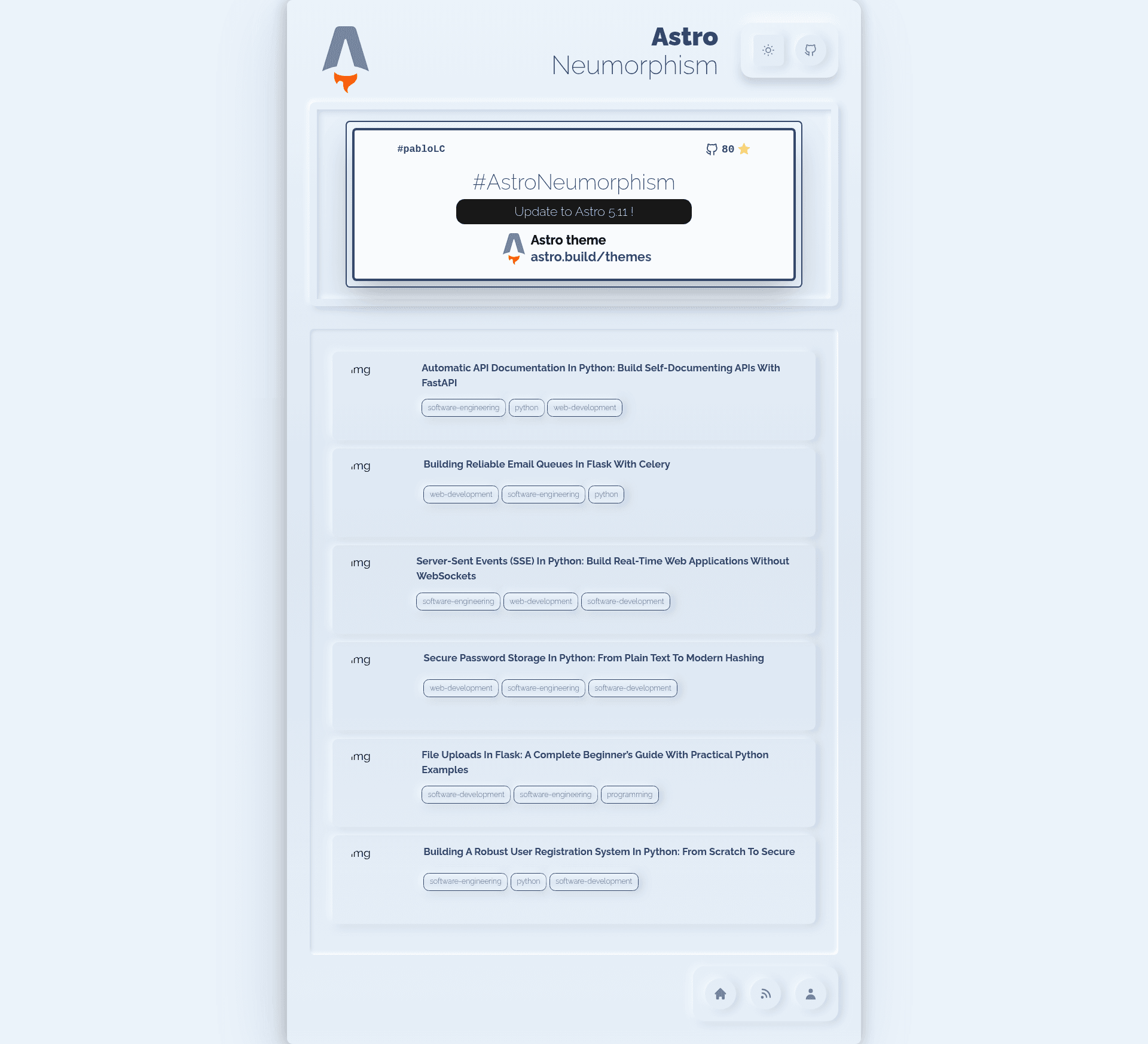 screenshot of Astro Neumorphism on template0.com