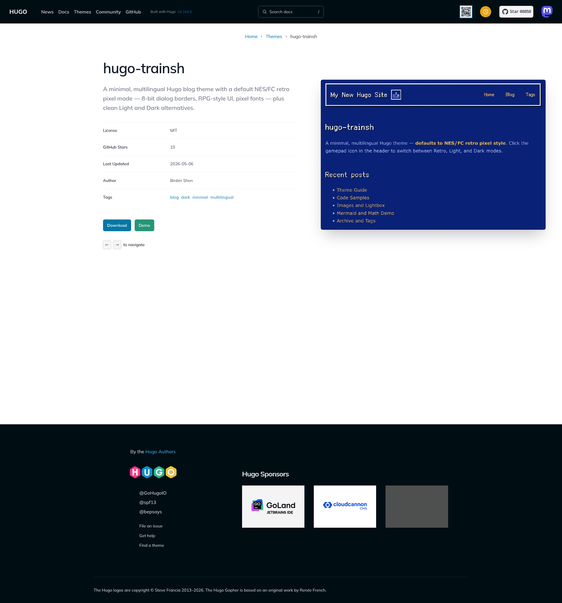 screenshot of hugo-trainsh on template0.com