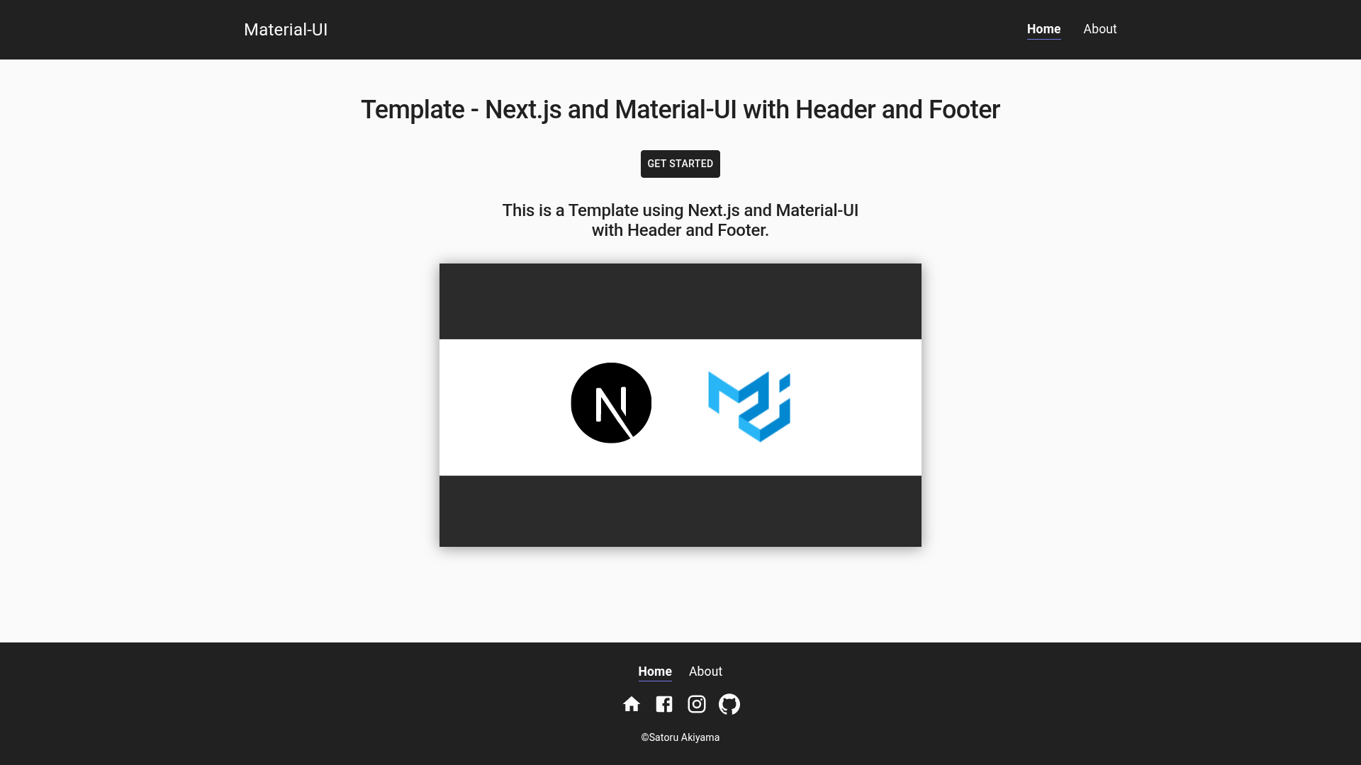 screenshot of Next.js and Material-UI Template with Header and Footer on template0.com