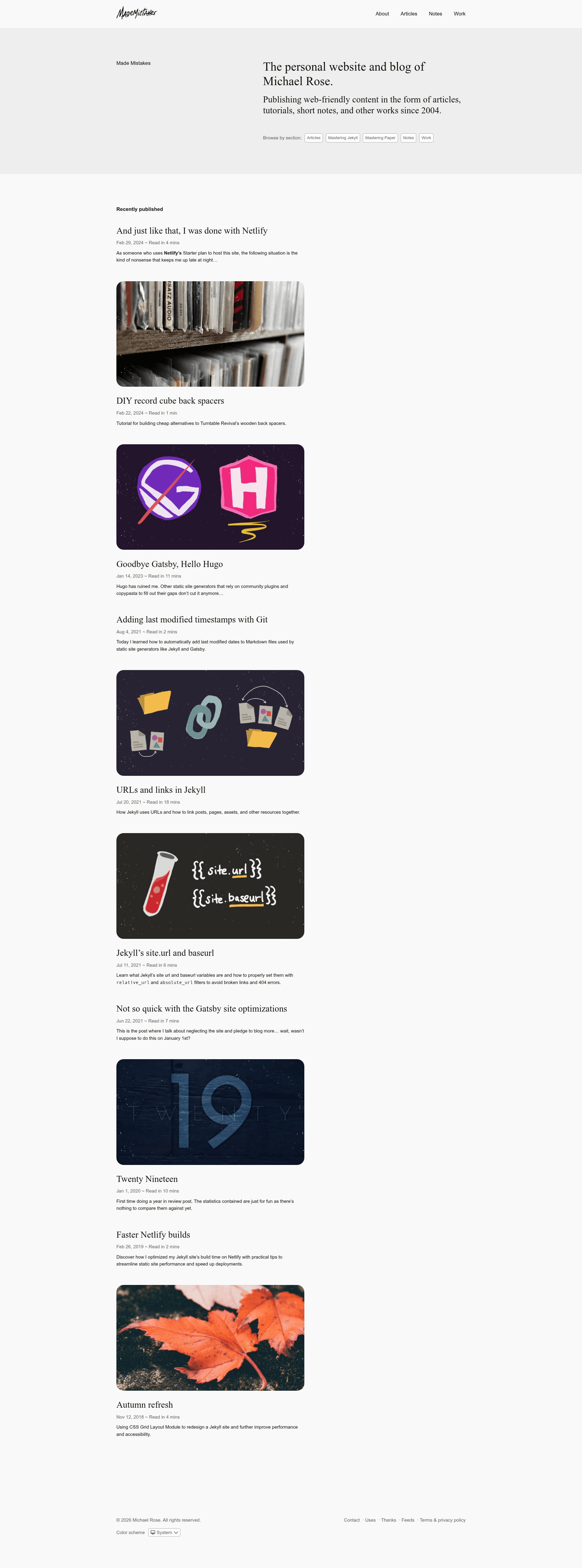 screenshot of Made Mistakes Jekyll on template0.com
