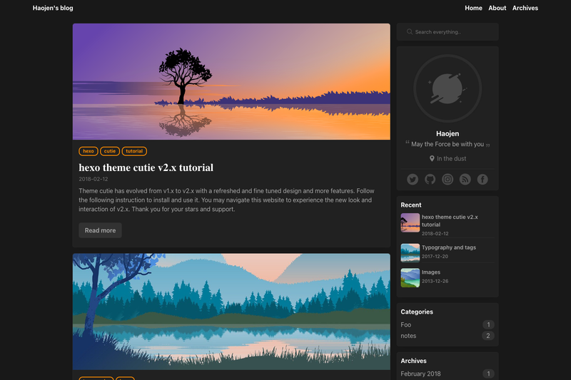 Image for Hexo Theme Claudia on template0.com