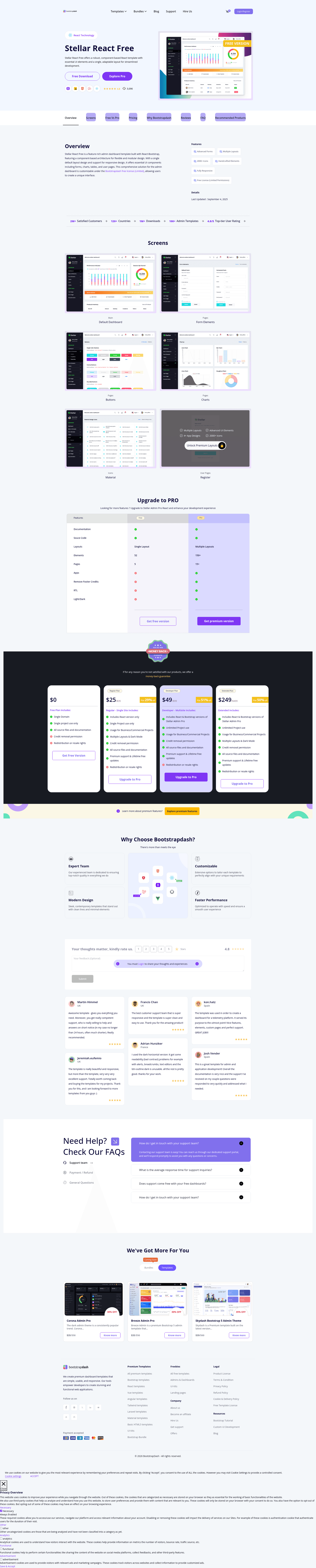 screenshot of Stellar React Free Admin Template on template0.com