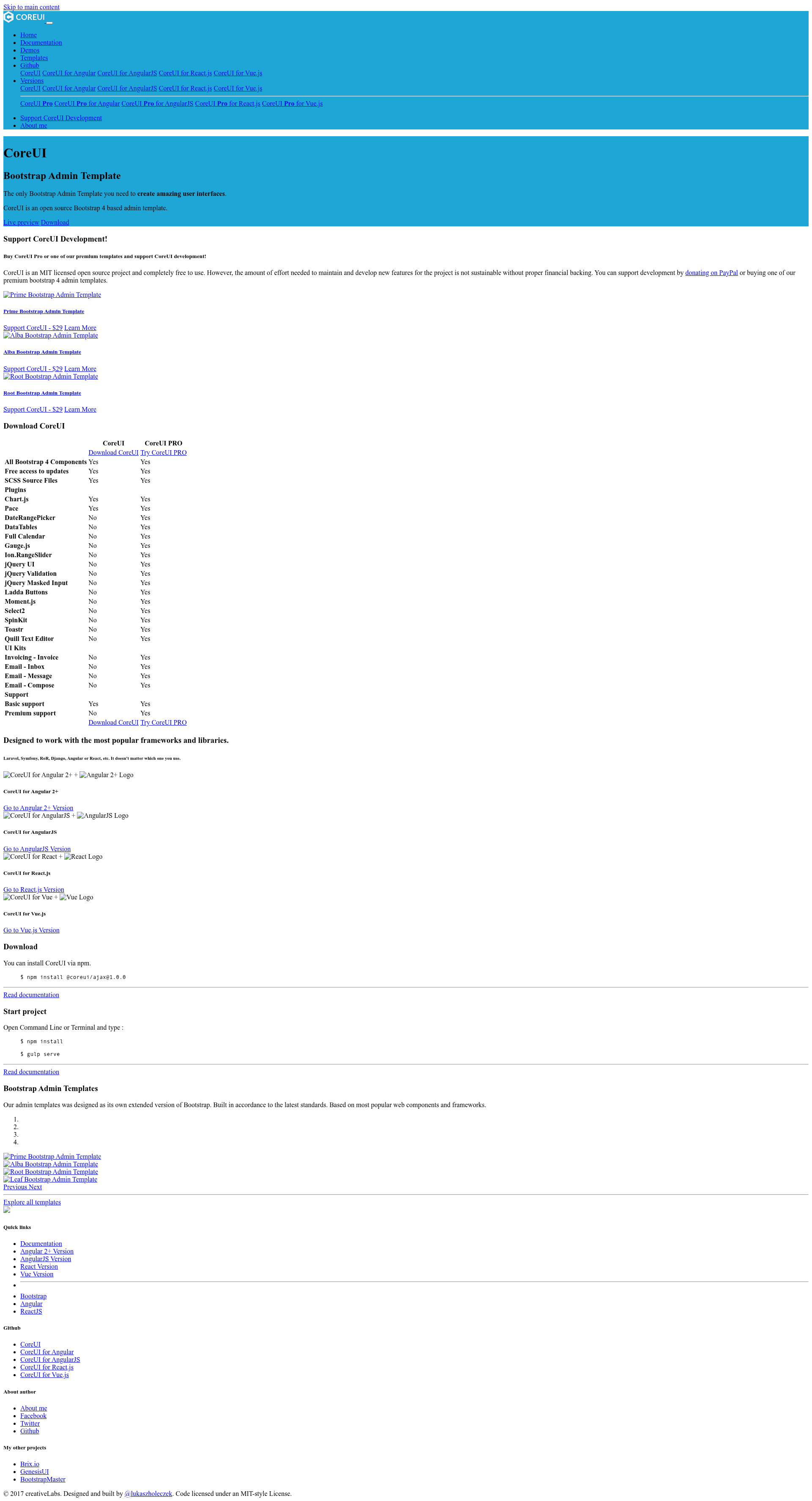 screenshot of CoreUI - Free Bootstrap 4 Admin Template on template0.com