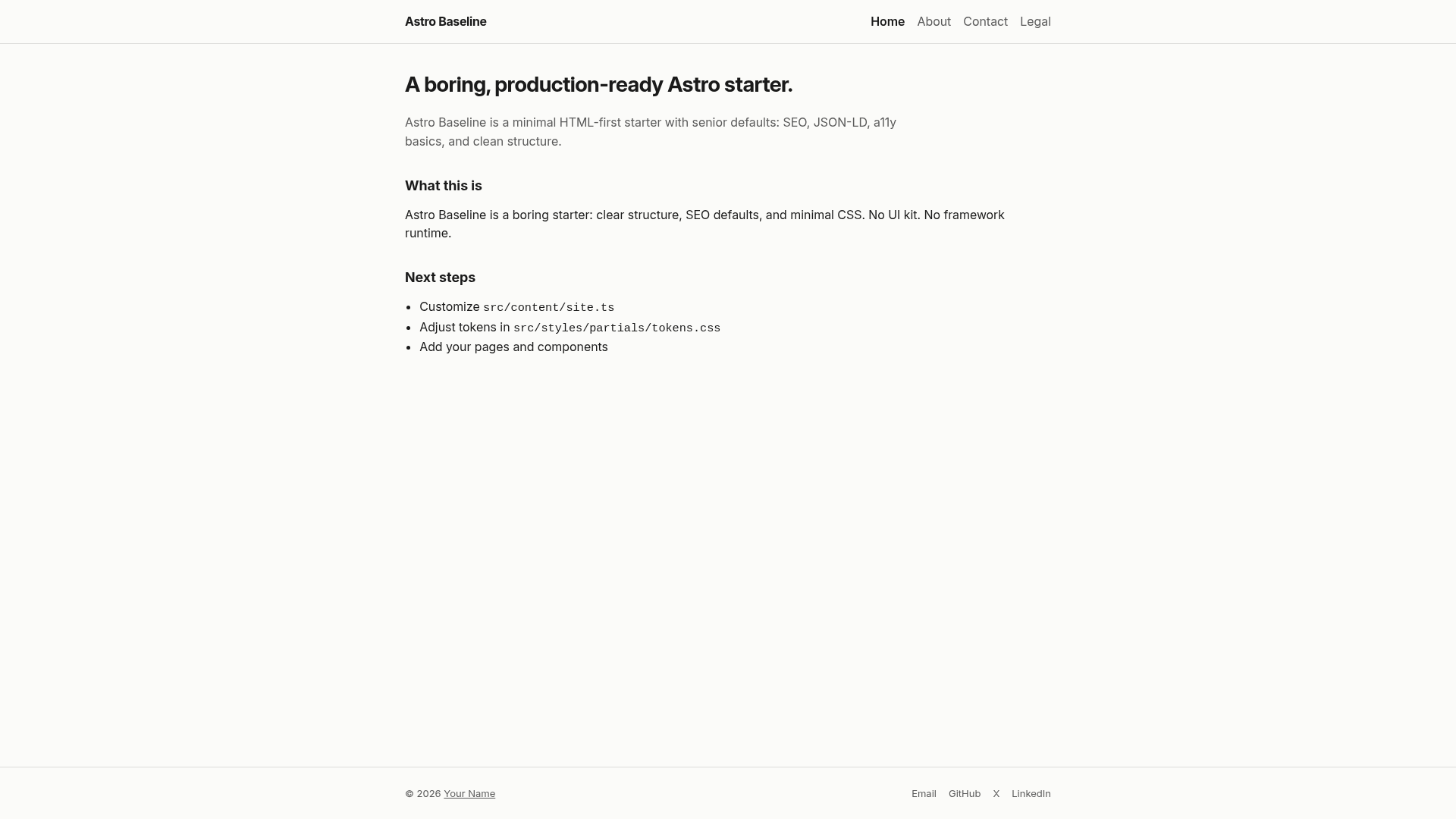 screenshot of Astro Baseline on template0.com