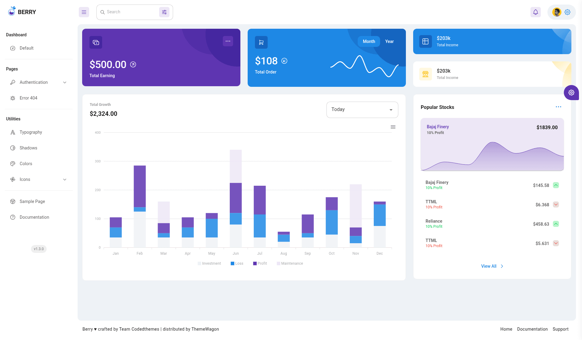 screenshot of Berry – Free Vue.js Admin Dashboard Template on template0.com