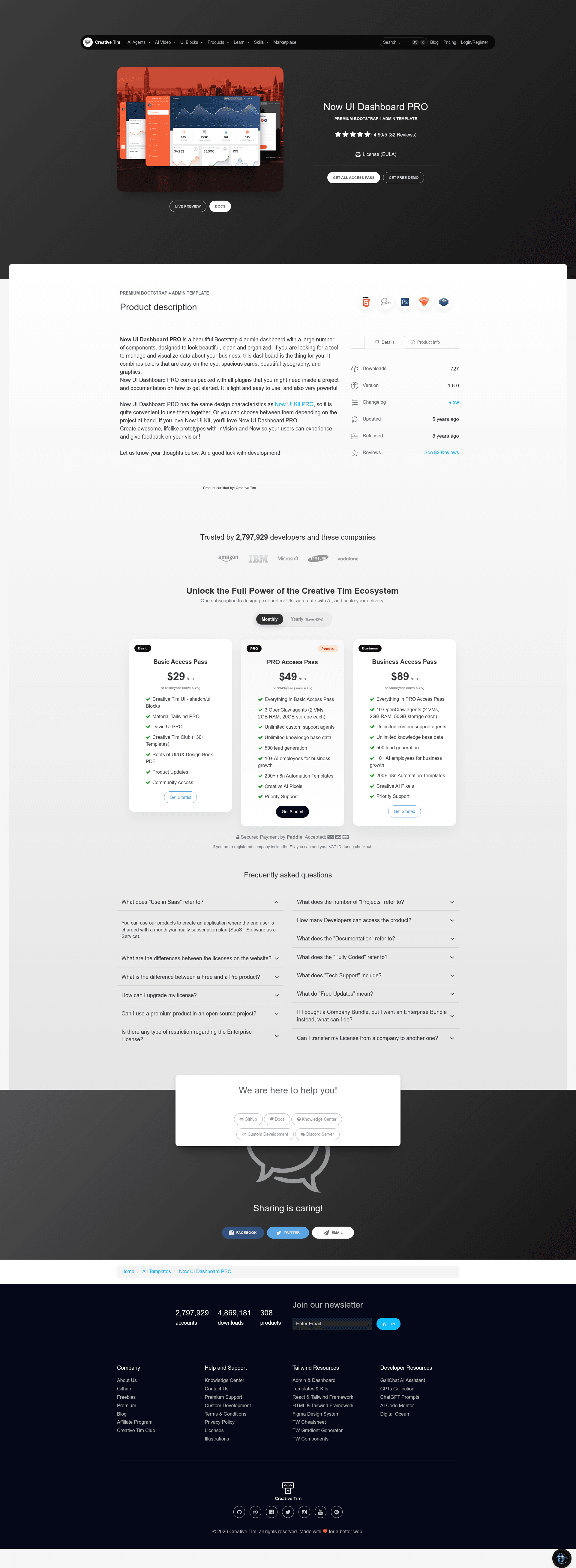 screenshot of Now UI Dashboard PRO on template0.com